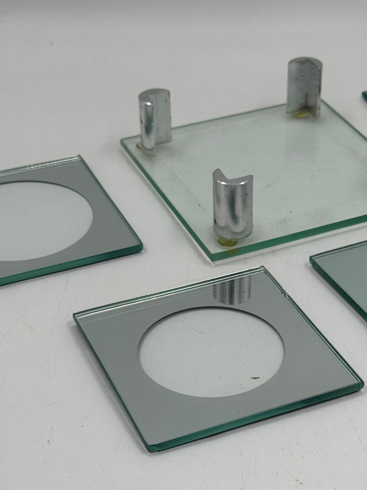 Mirrored Glass Coasters with Stand, Set of 6