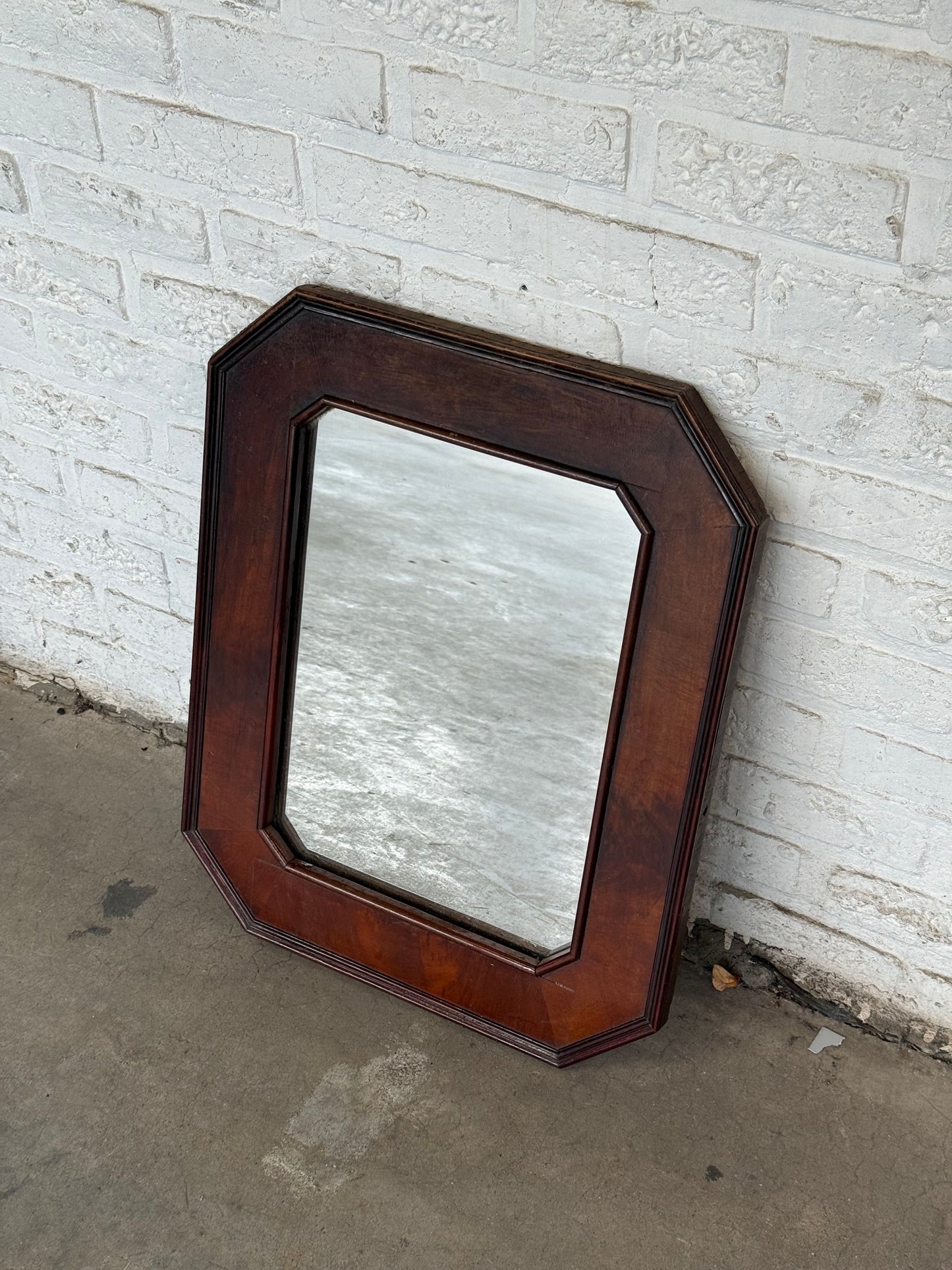 Vintage Octagonal Wood-Framed Wall Mirror