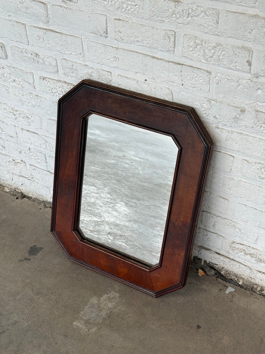 Vintage Octagonal Wood-Framed Wall Mirror
