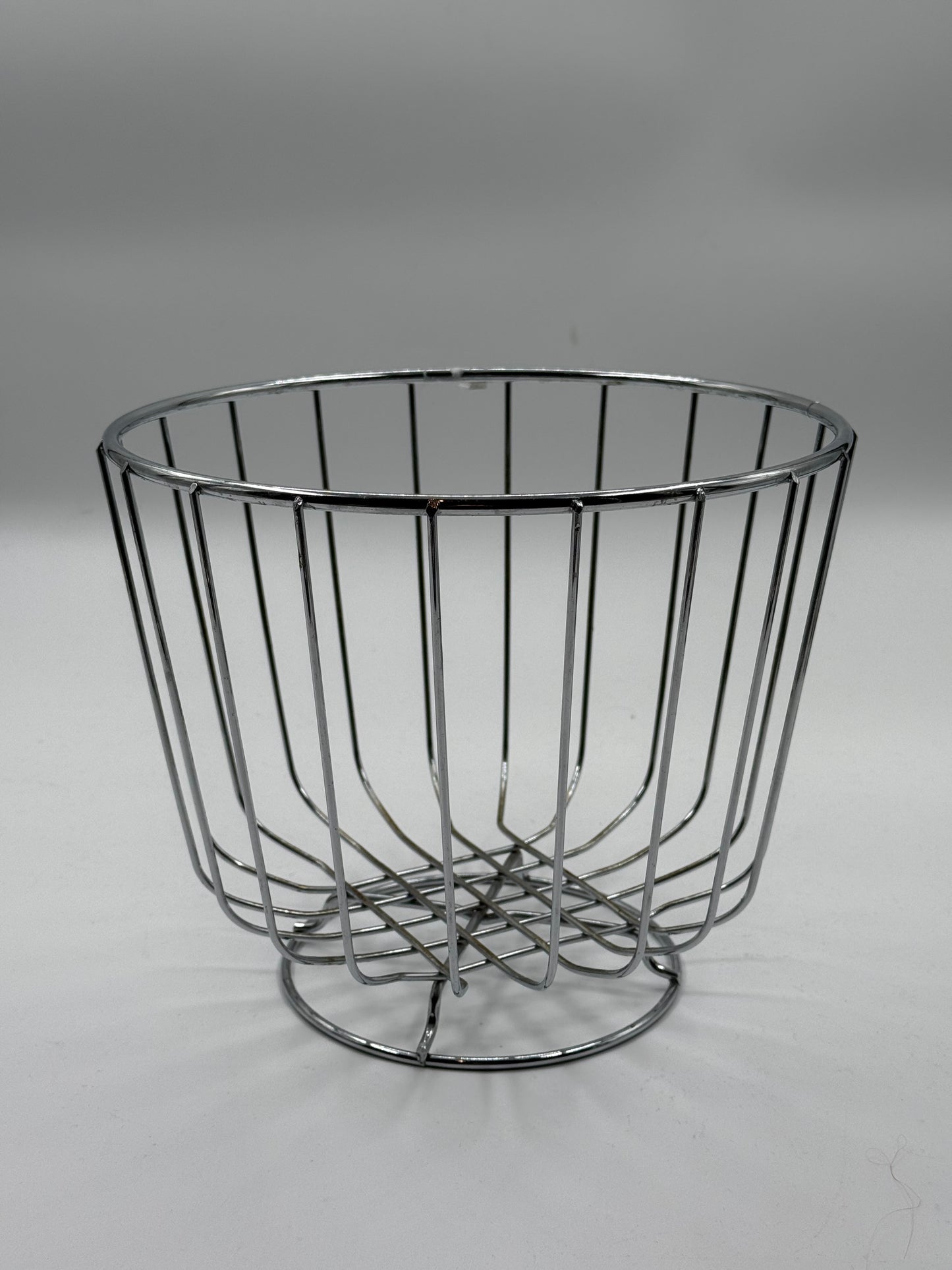Chrome Wire Basket on Pedestal Minimalist Functional Sculpture (c. 1970s)