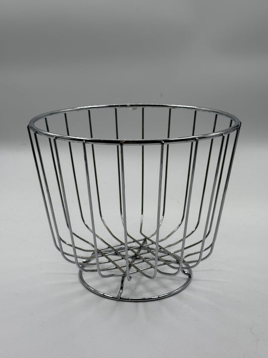 Chrome Wire Basket on Pedestal Minimalist Functional Sculpture (c. 1970s)