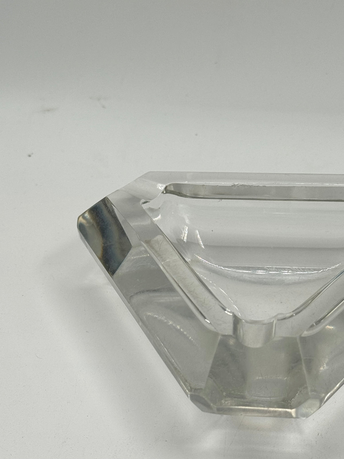 Vintage Faceted Glass Triangular Ashtray