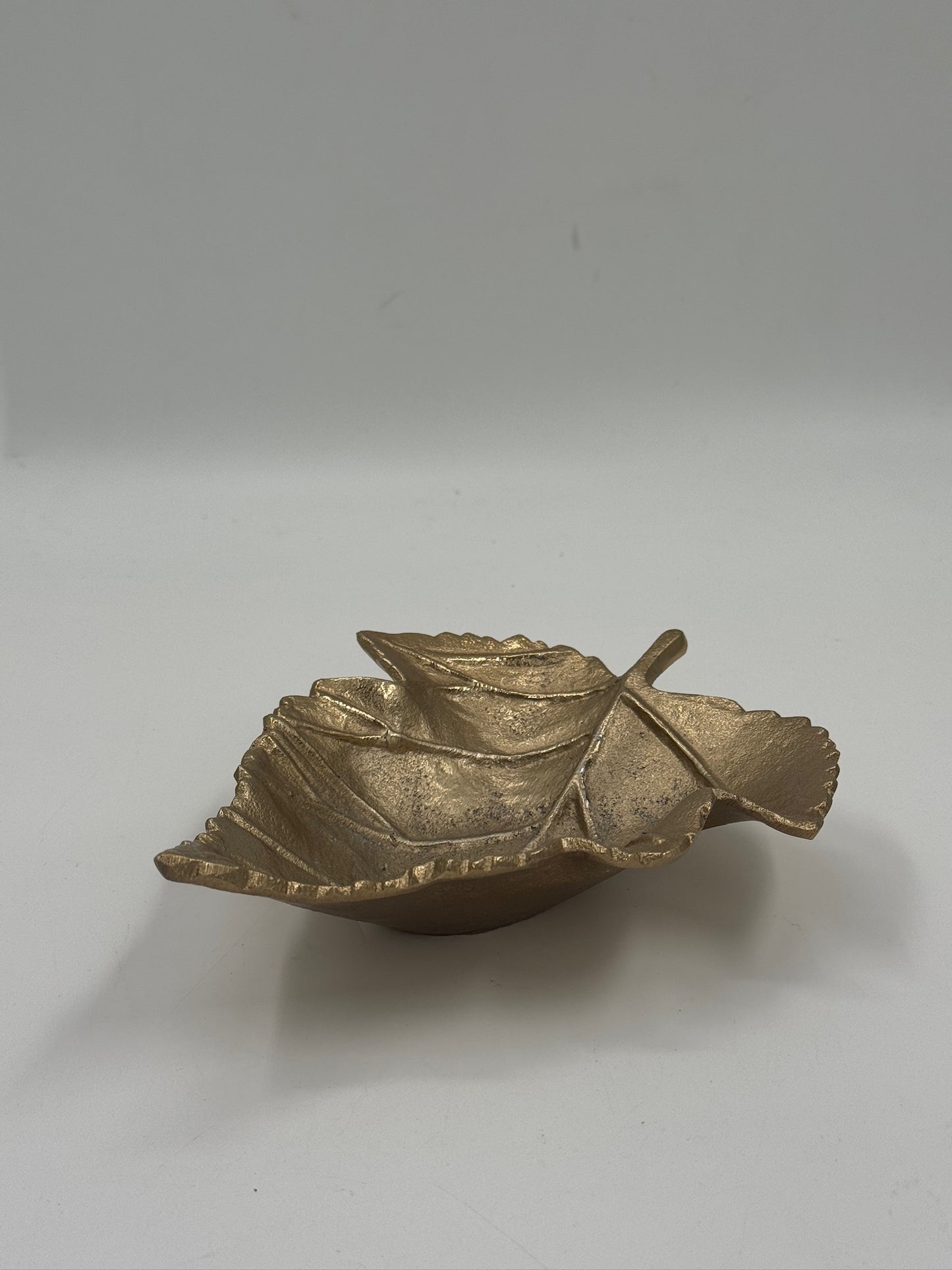 Vintage Gold-Toned Cast Metal Leaf Catchall Dish
