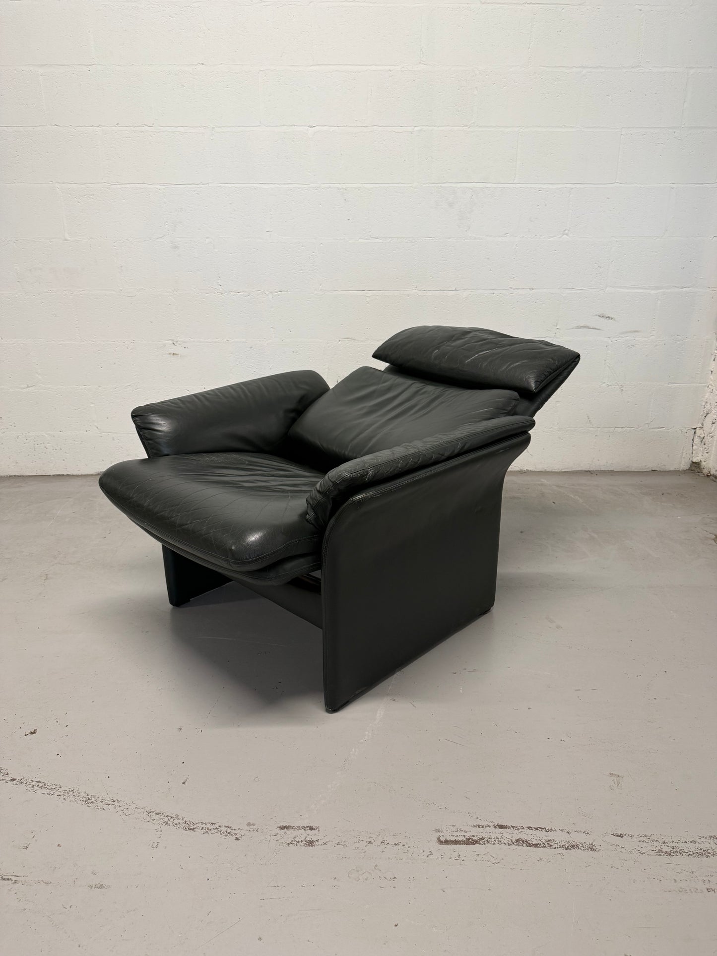 ERPO Vintage Pine Green Leather Reclining Armchair