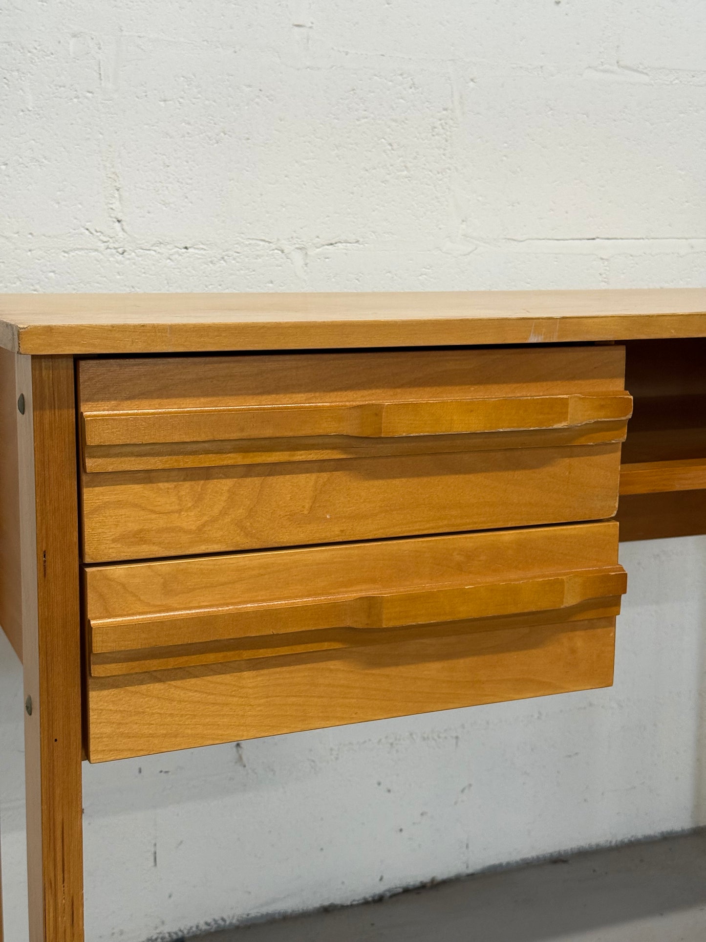 Vintage Solid Wood Desk with Sculpted Drawer Handles