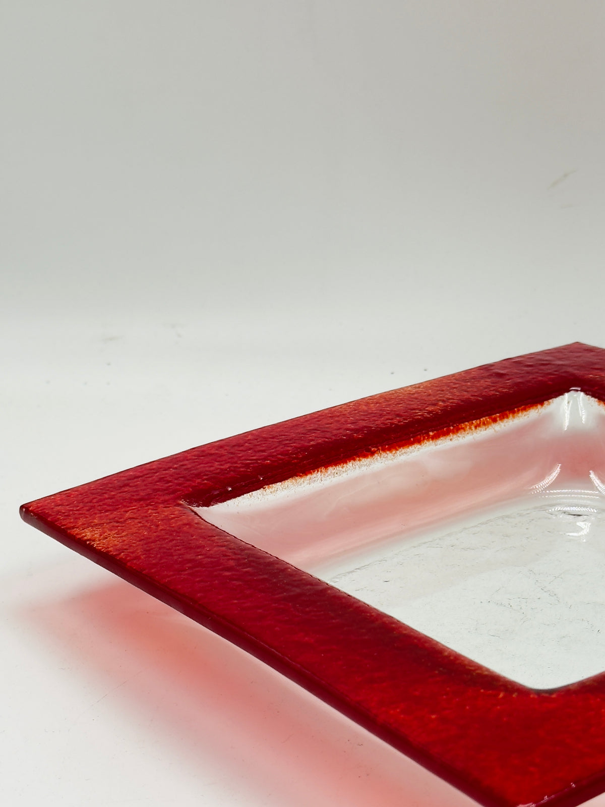 Vintage Red Textured Glass Square Catchall Tray