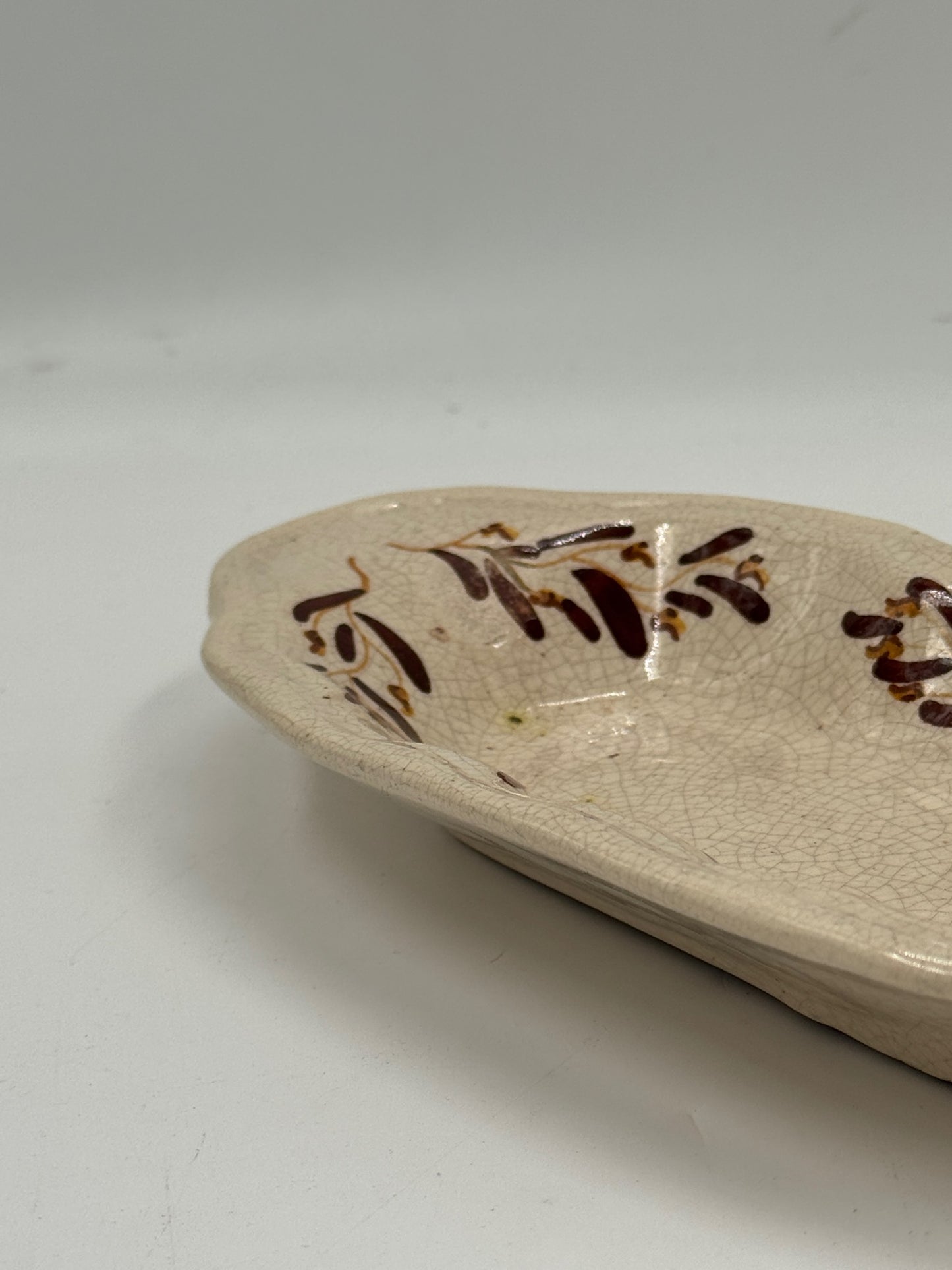 Vintage Hand-Painted Crackle Glaze Ceramic Oval Catchall Dish