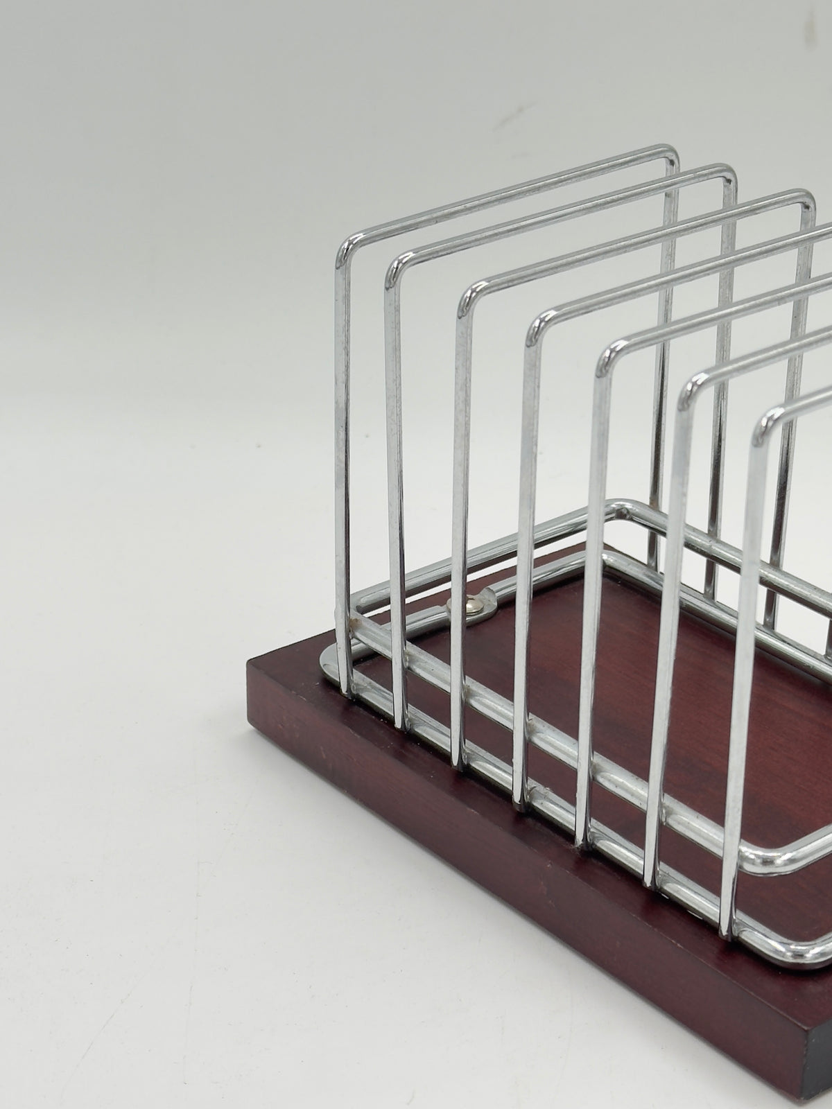 Vintage Chrome Wire Letter Rack on Wood Base