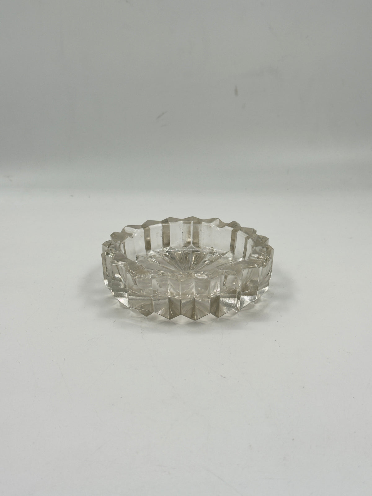 Vintage Faceted Cut Glass Ashtray with Sunburst Base