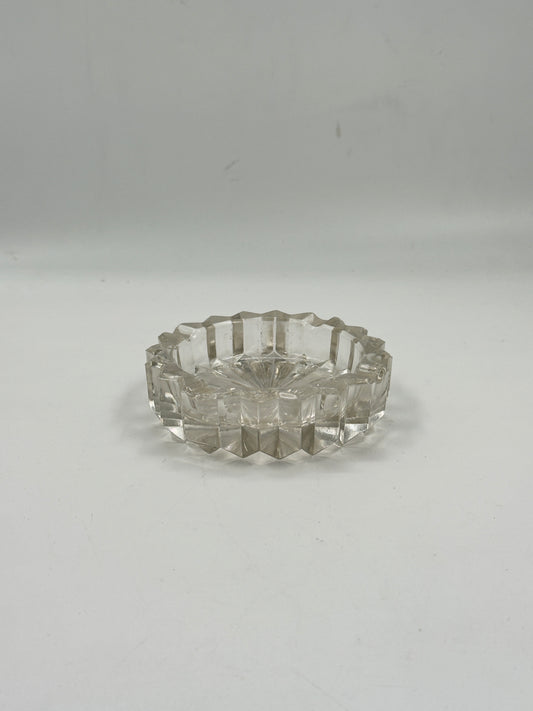 Vintage Faceted Cut Glass Ashtray with Sunburst Base