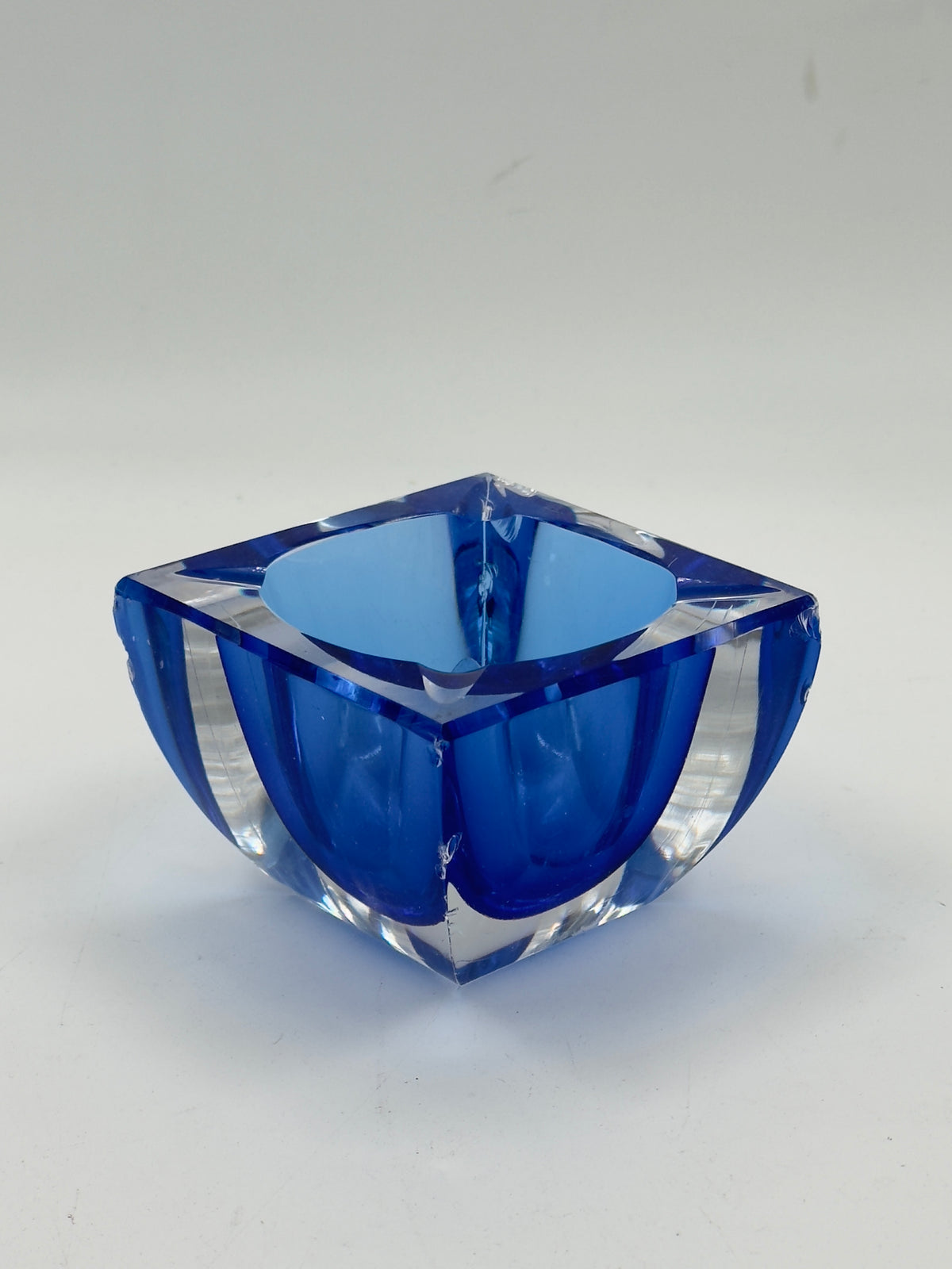 Vintage Murano-Style Sommerso Glass Ashtray, Cobalt Blue