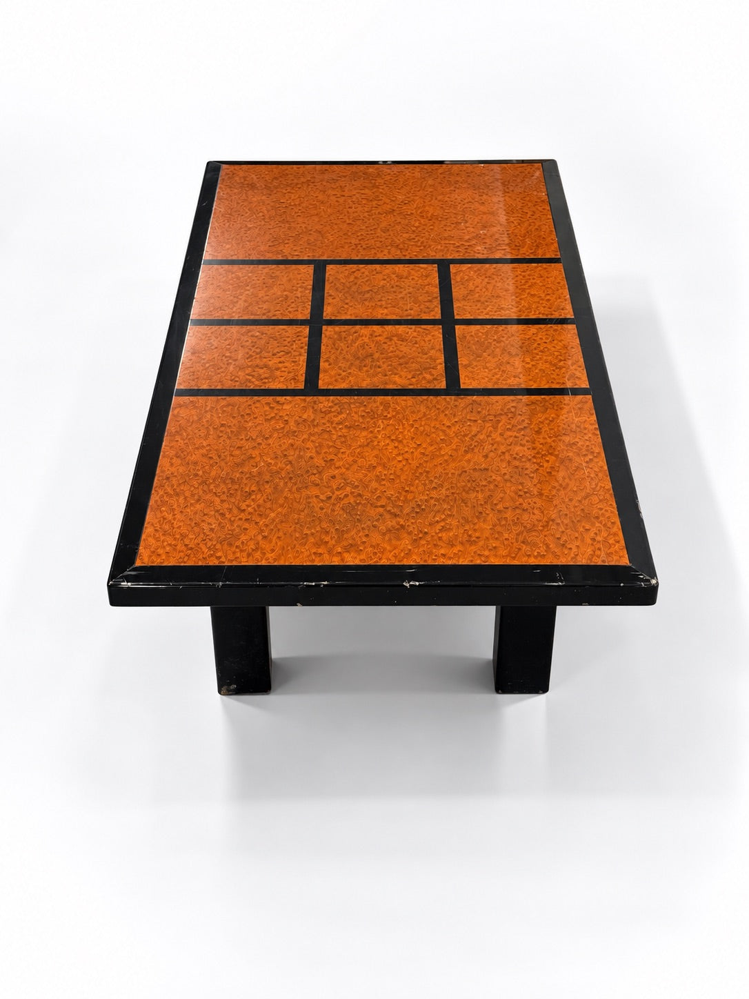 Burl Wood & Black Lacquer Coffee Table