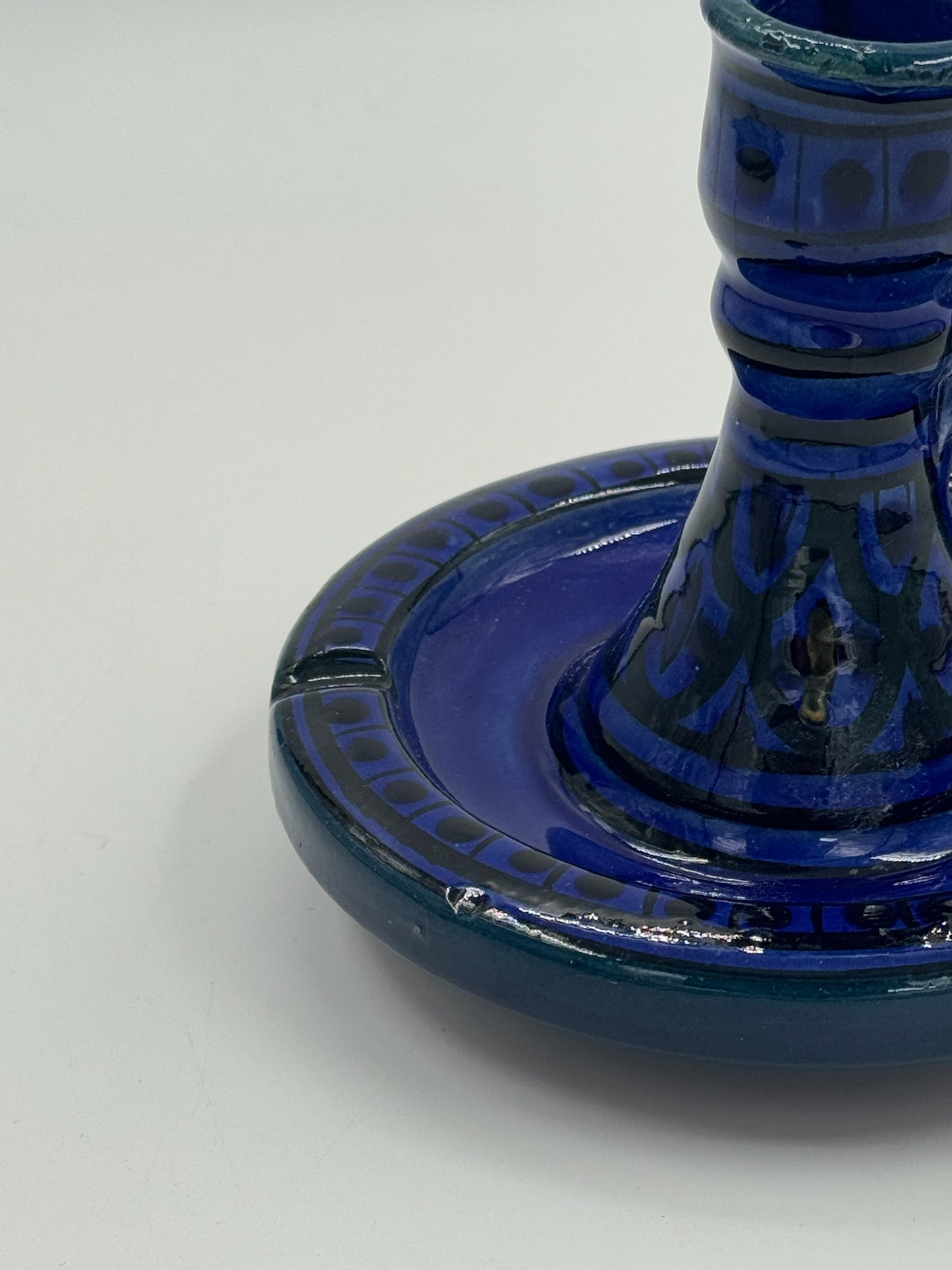 Vintage Cobalt Blue Glazed Ceramic Chamberstick