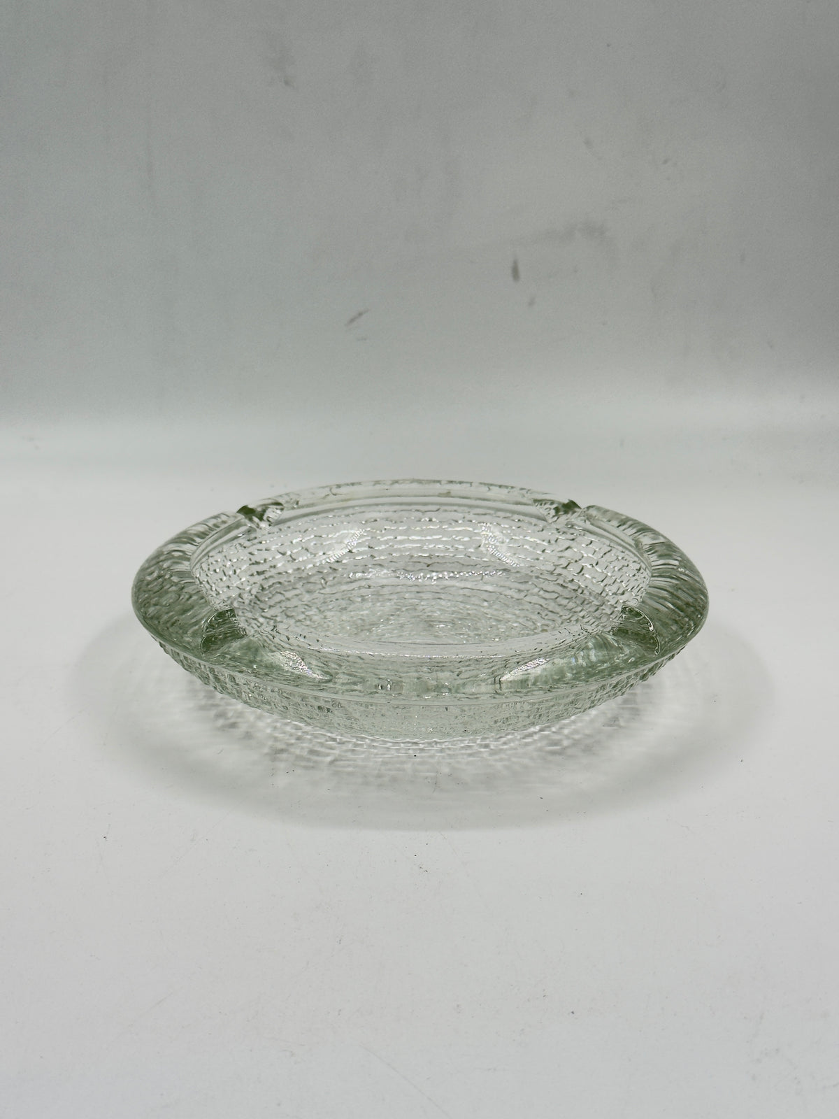 Vintage Bark-Textured Glass Ashtray with Four Cigarette Rests