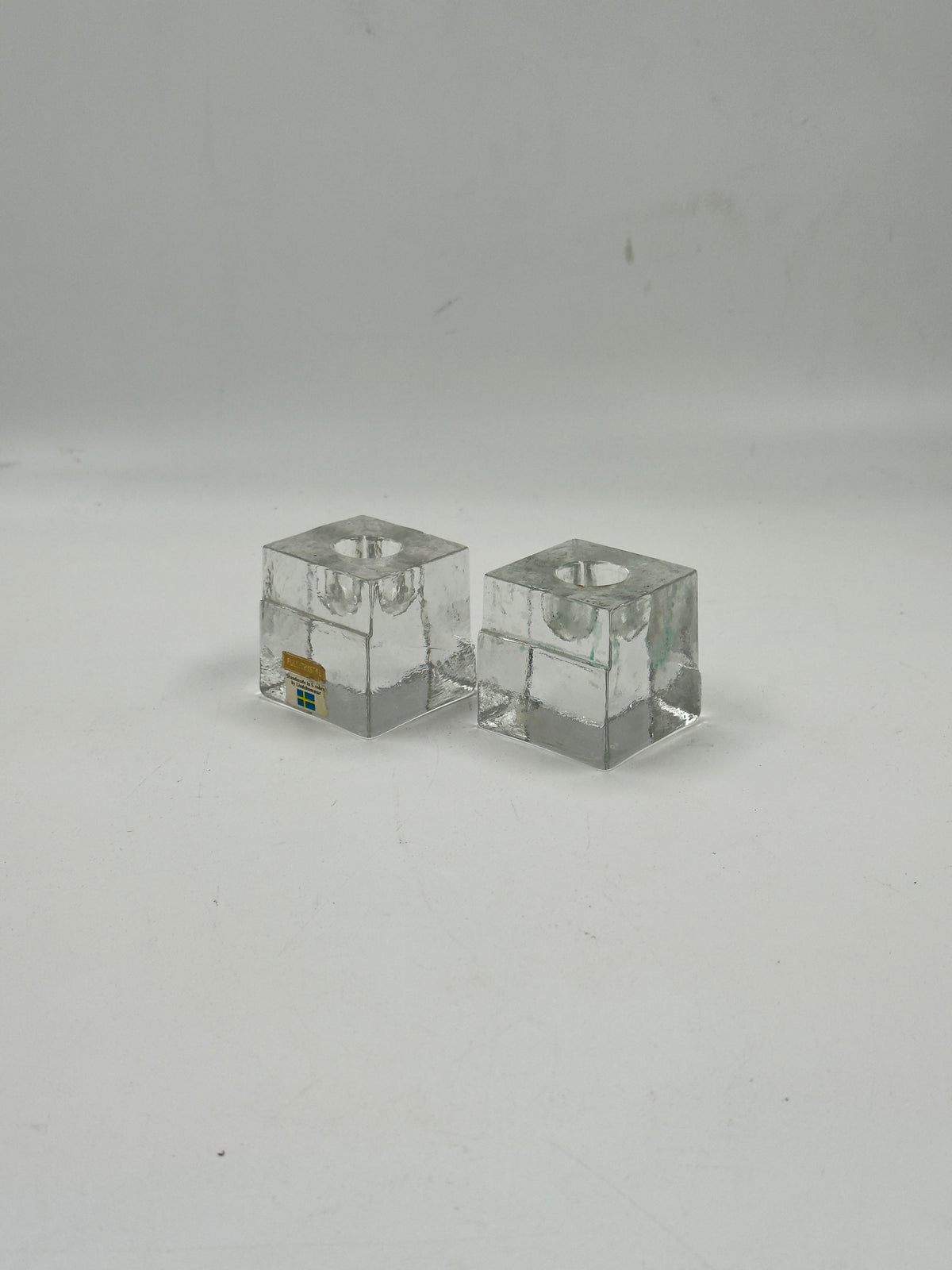 Pair of Lindshammar Swedish Full Crystal Cube Candle Holders
