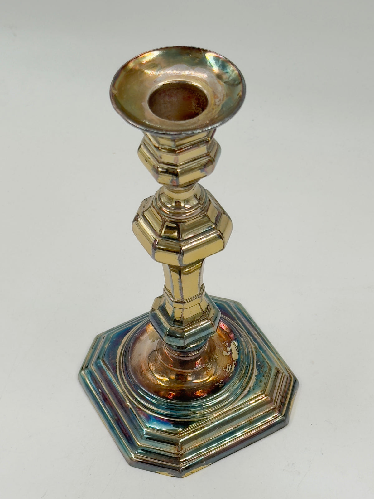 Vintage Silver-Plated Brass Candlestick, Octagonal Baluster Form