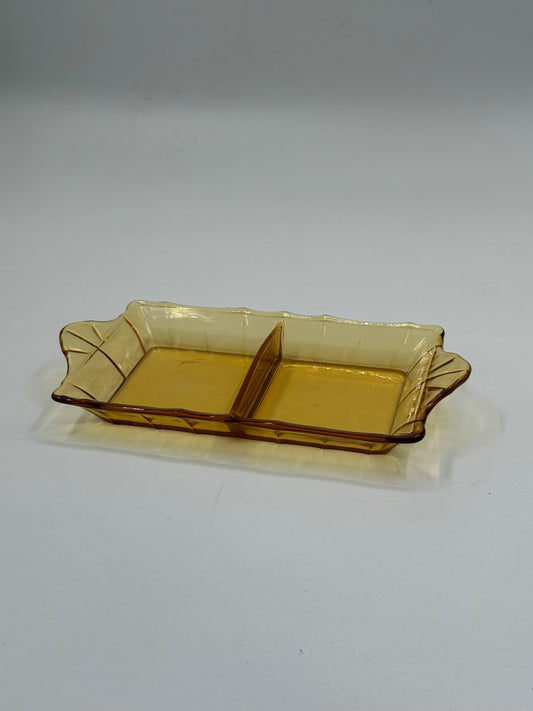 Vintage amber glass divided tray