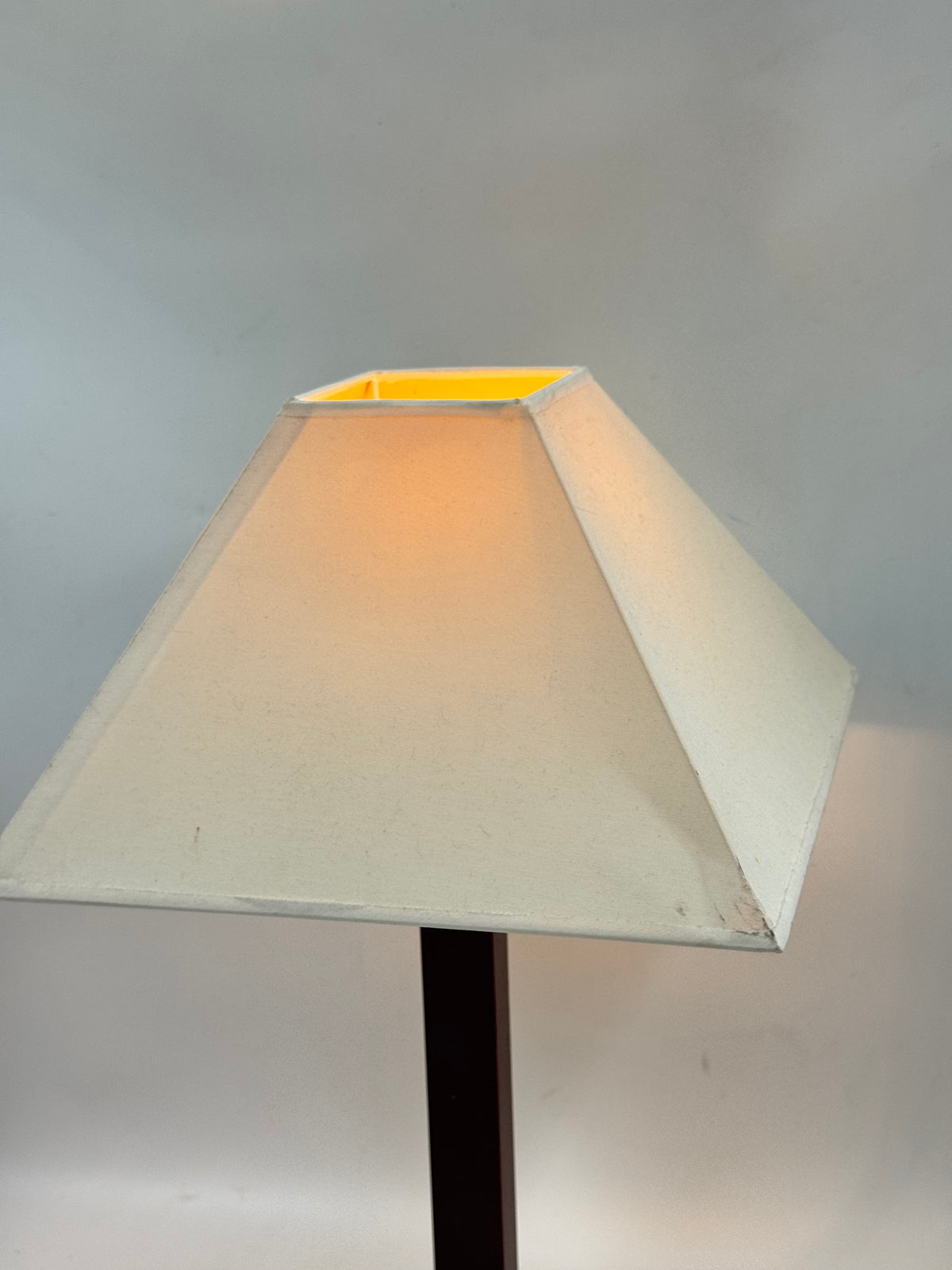 Vintage Square Wood Column Table Lamp, Brushed Steel Base