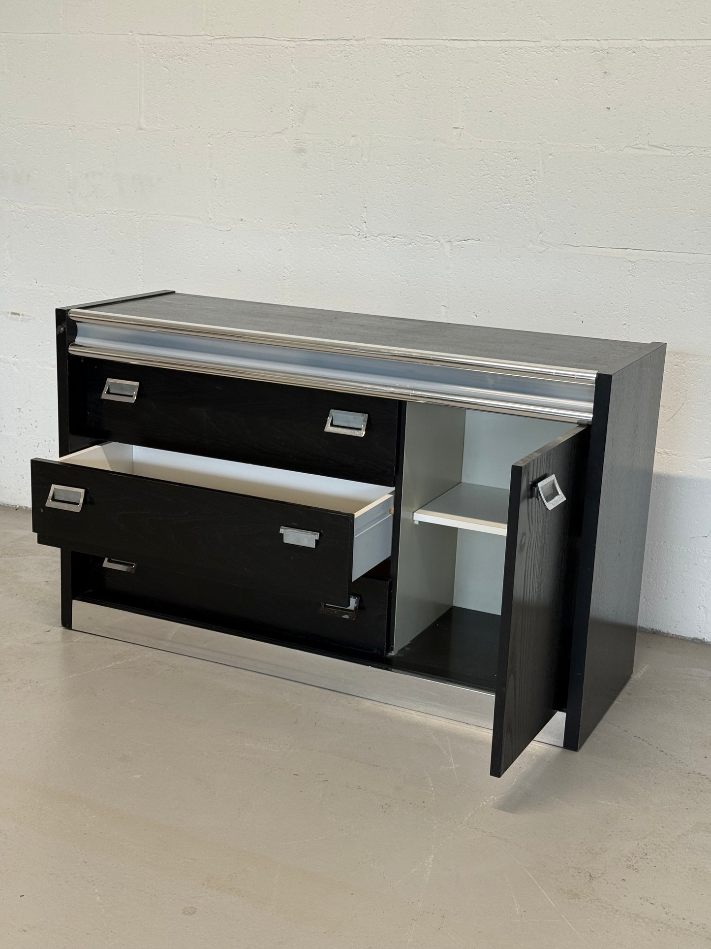 Vintage Black Lacquer Chrome sideboard