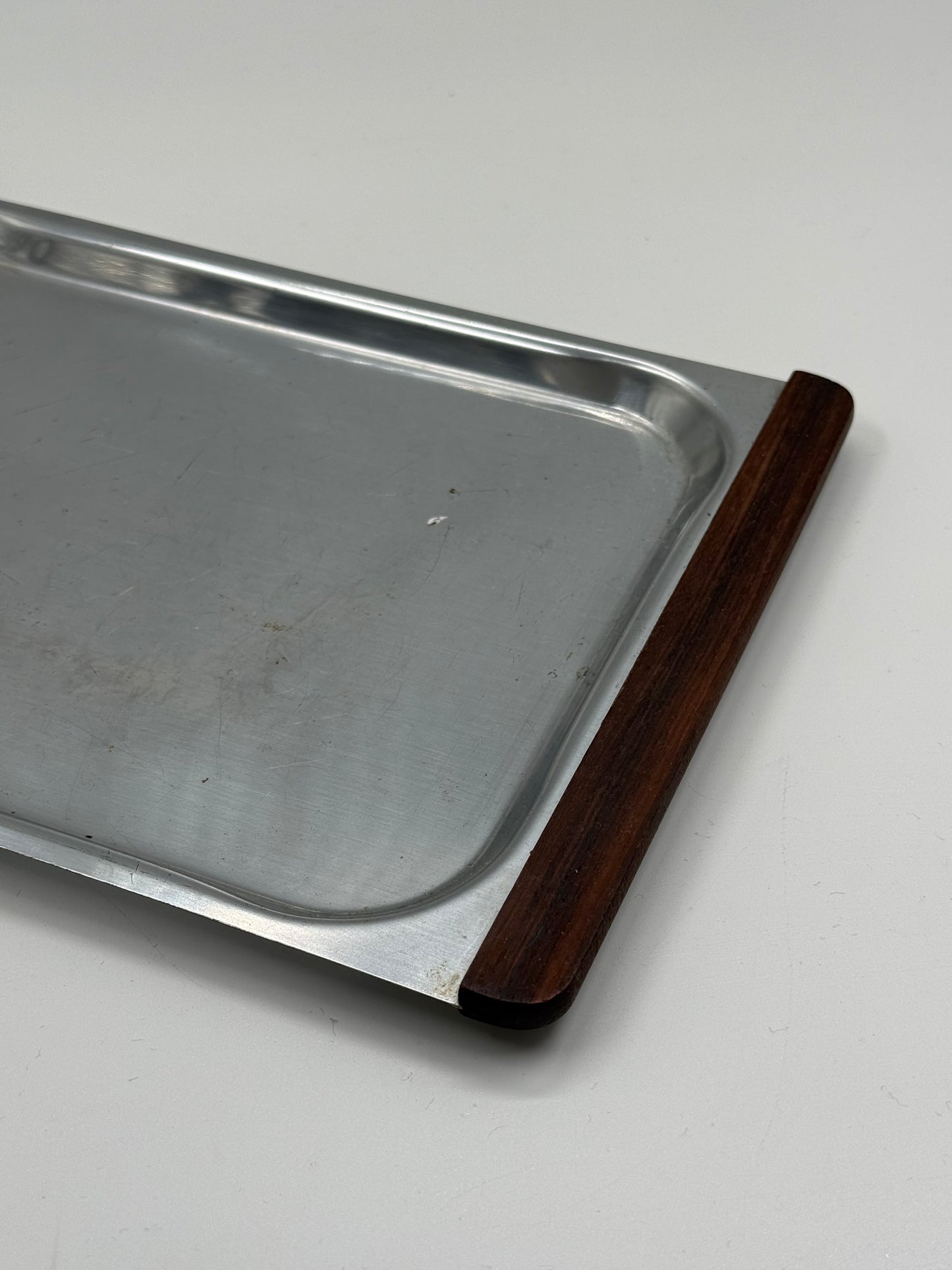 Aluminum Serving Tray with Teak Handles Mid-Century Modern