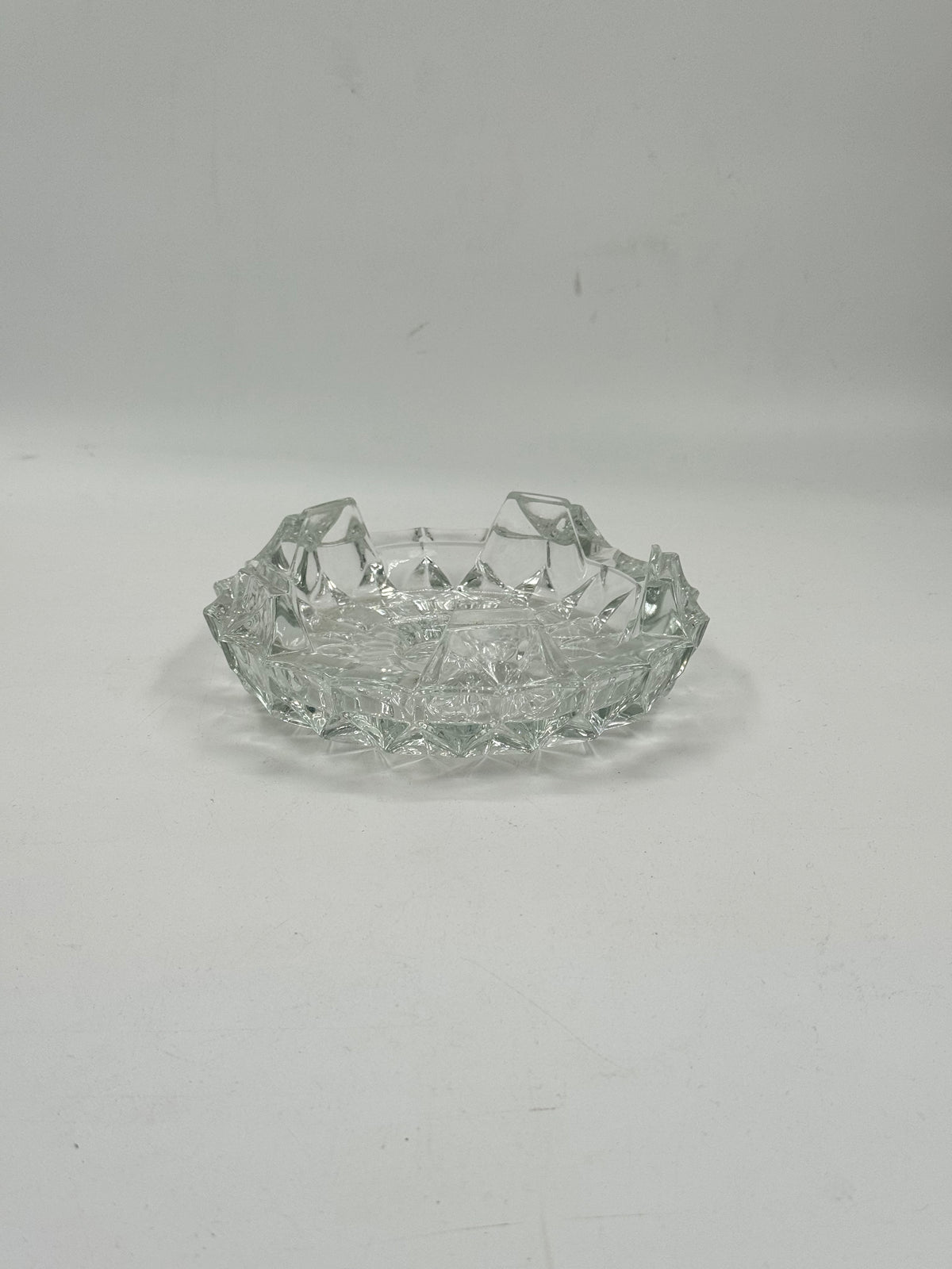 Vintage Pressed Glass Star-Cut Bowl with Scalloped Crown Rim