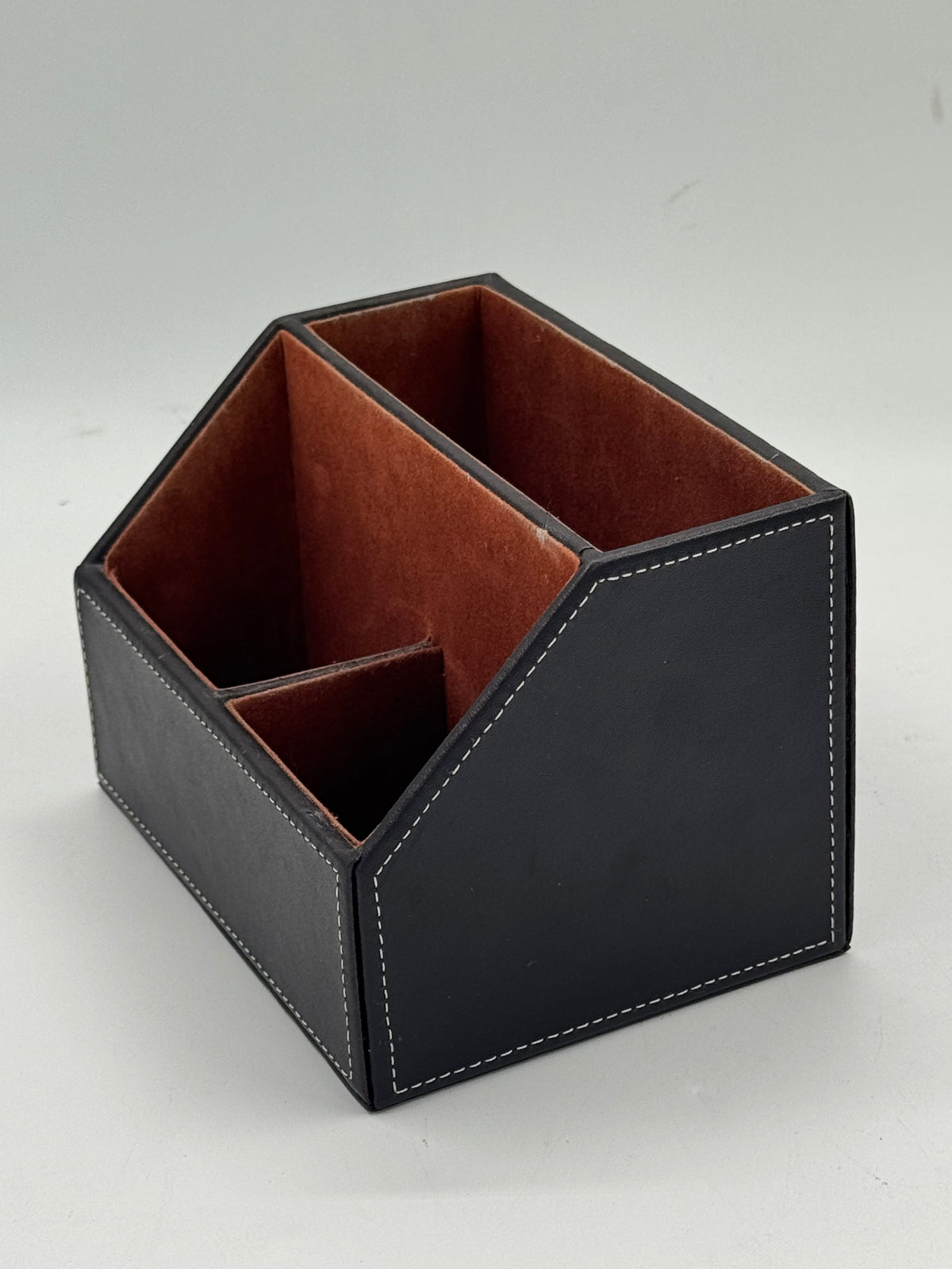Black Faux-Leather Desk Organizer / Remote Caddy
