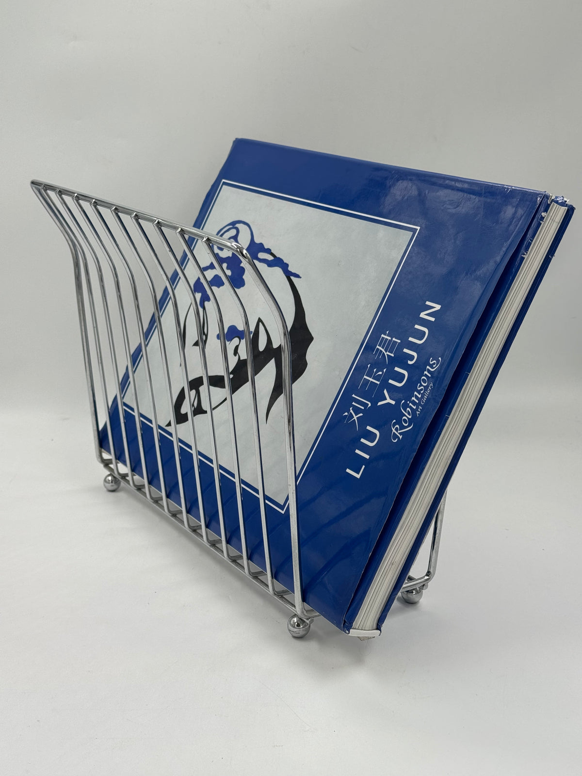 Vintage Chrome Wire Magazine Rack, Ball Feet