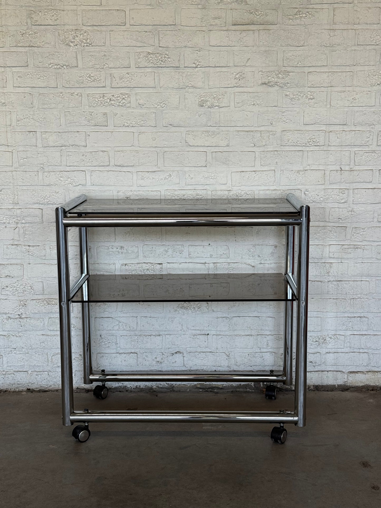Vintage Chrome & Smoked Glass Bar Cart