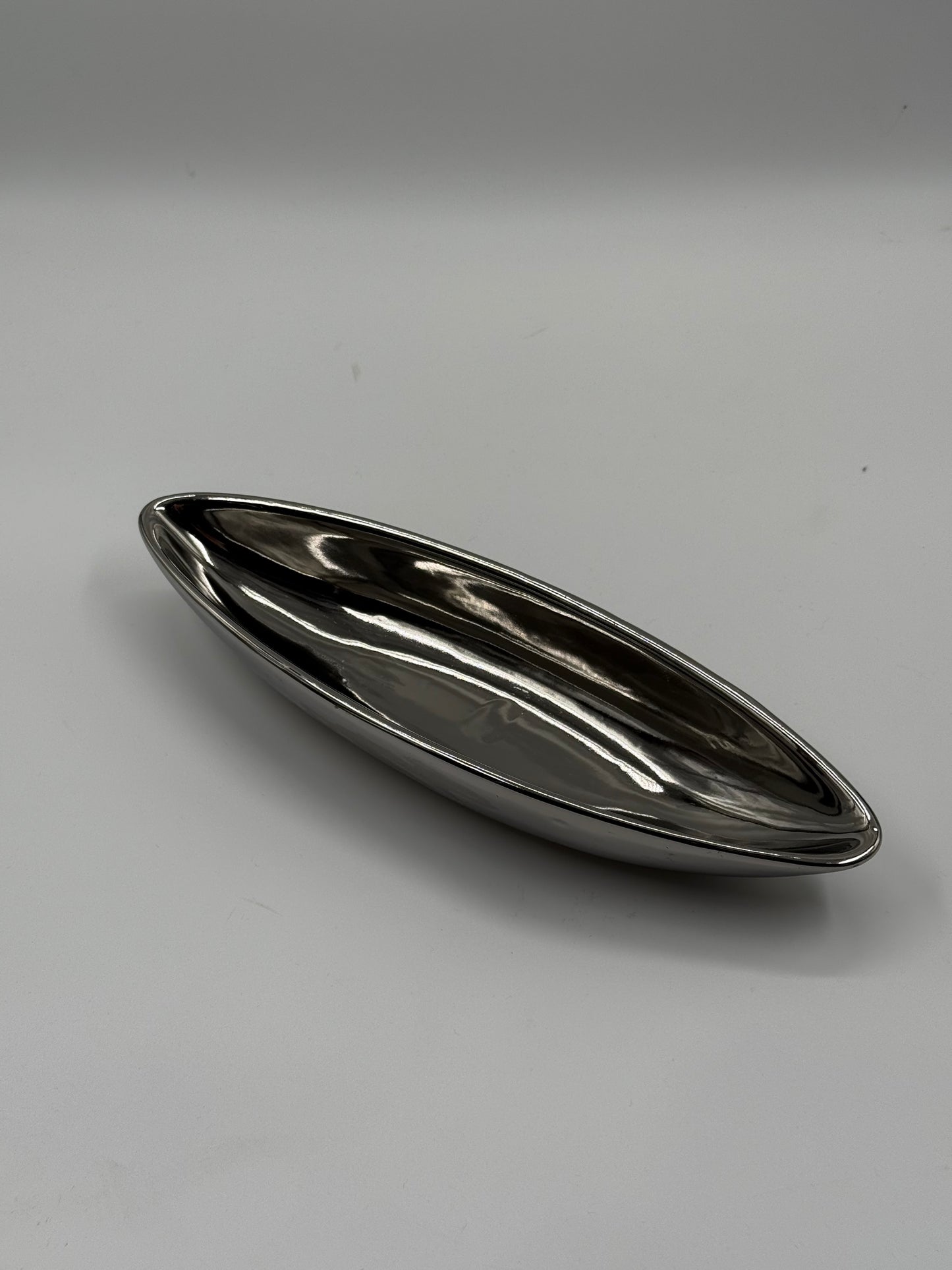Elongated Chrome Vessel Minimalist Centerpiece