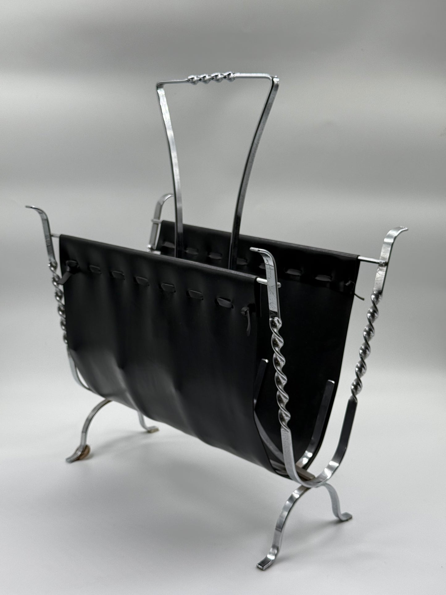 Black Leather & Chrome Magazine Rack
