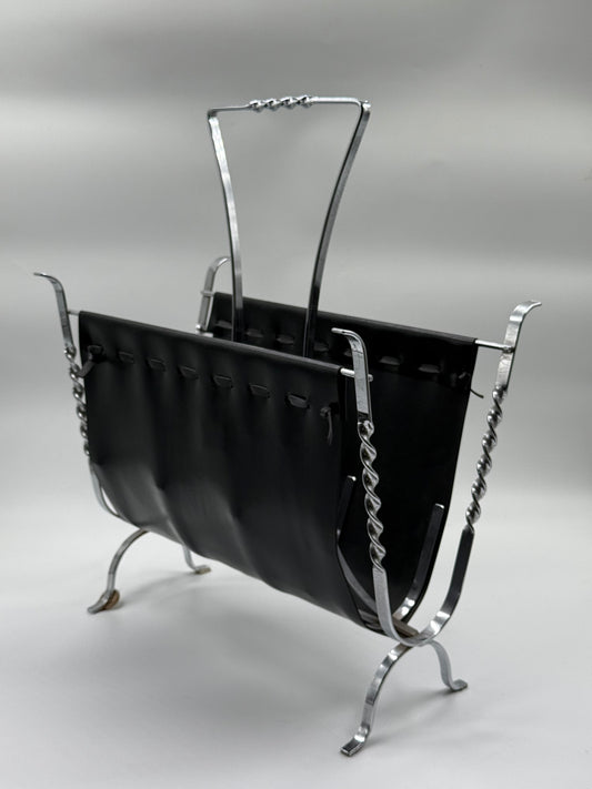 Black Leather & Chrome Magazine Rack