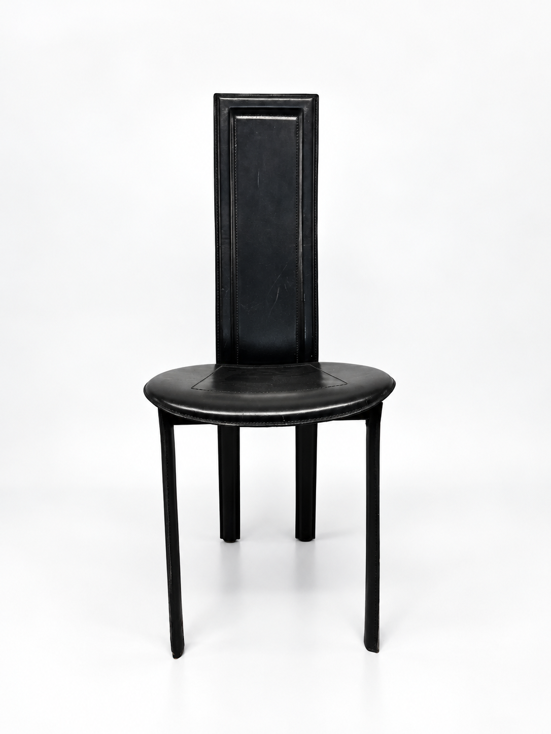 Italian Black Leather High-Back Dining Chairs, Set of 6