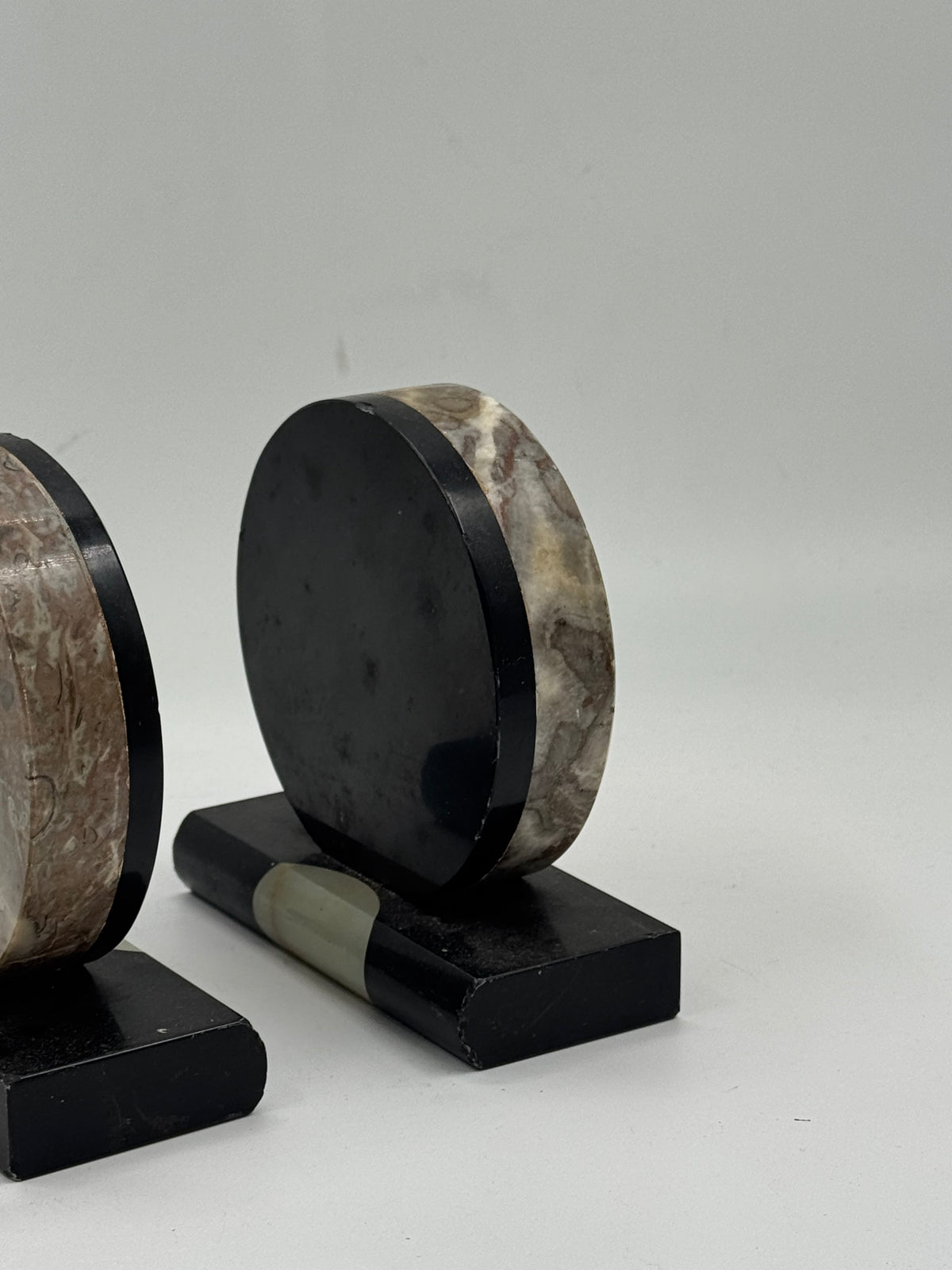 Pair of Vintage Sculptural Stone and Black Lacquer Bookends