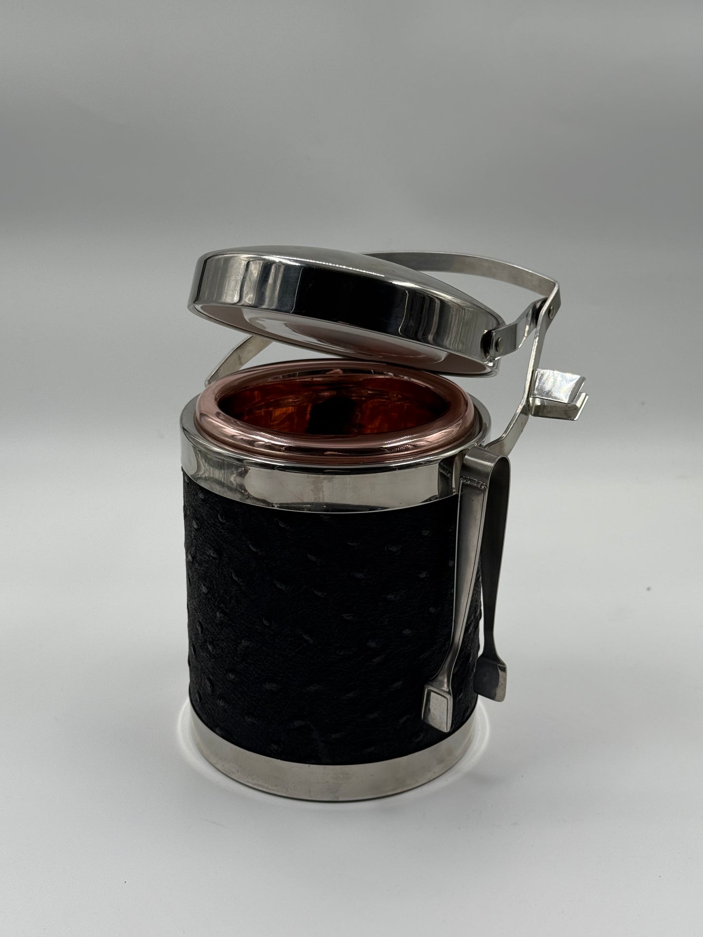 Chrome & Black Ice Bucket with Ostrich-Pattern Wrap