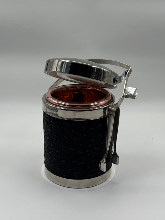 Chrome & Black Ice Bucket with Ostrich-Pattern Wrap