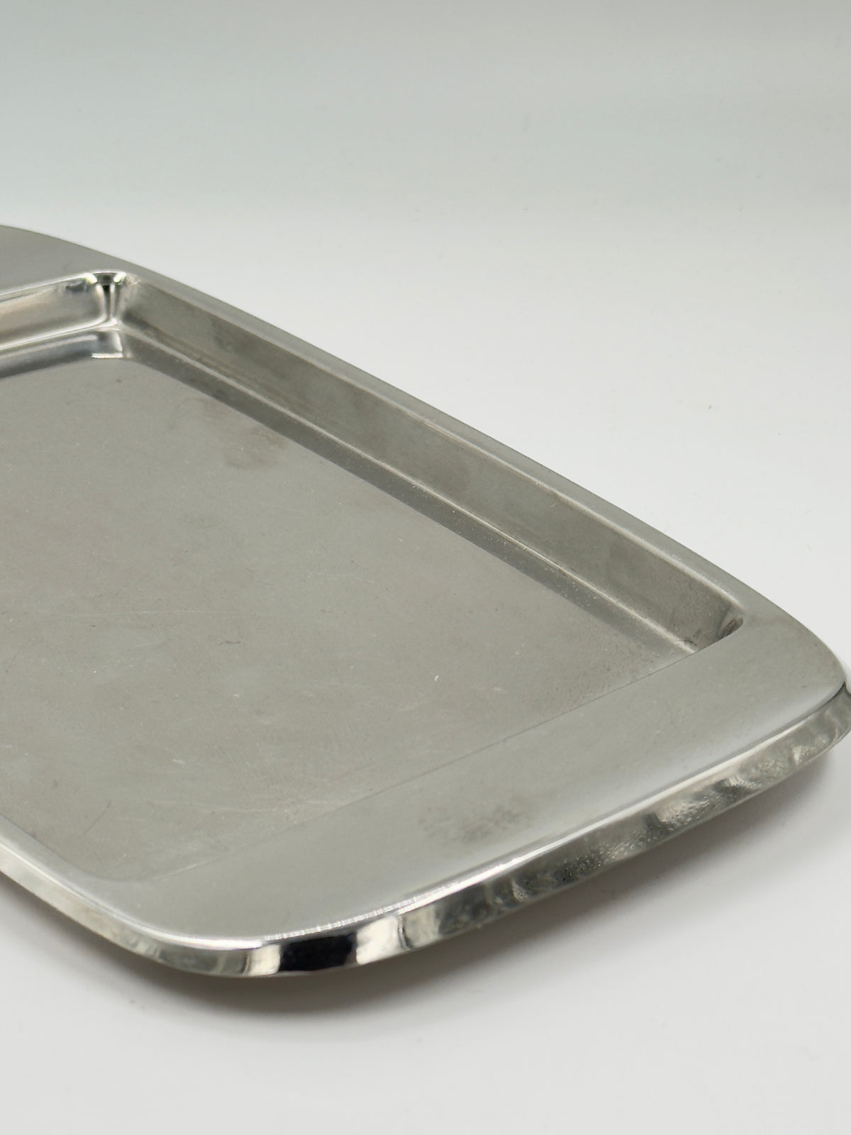 Vintage Stainless Steel Rectangular Tray with Raised Rim