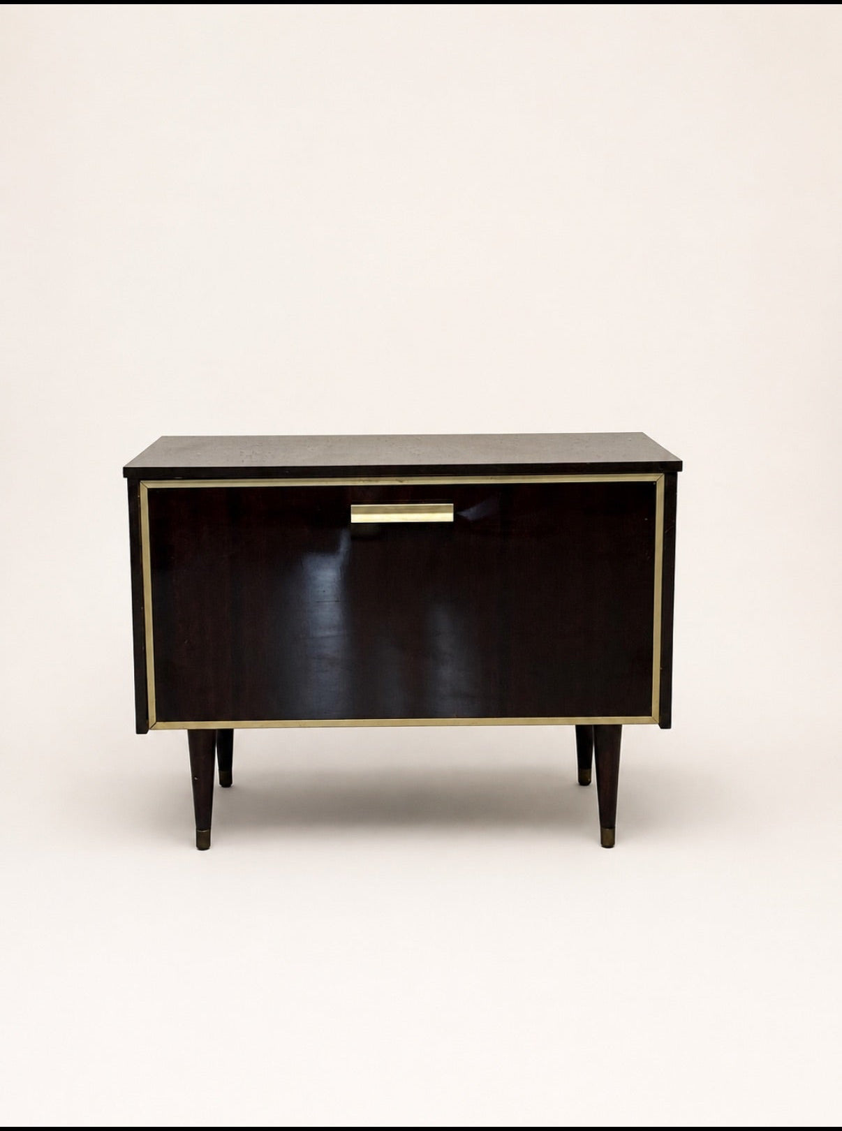Mid-Century Wood and Brass Display Cabinet with Interior Light