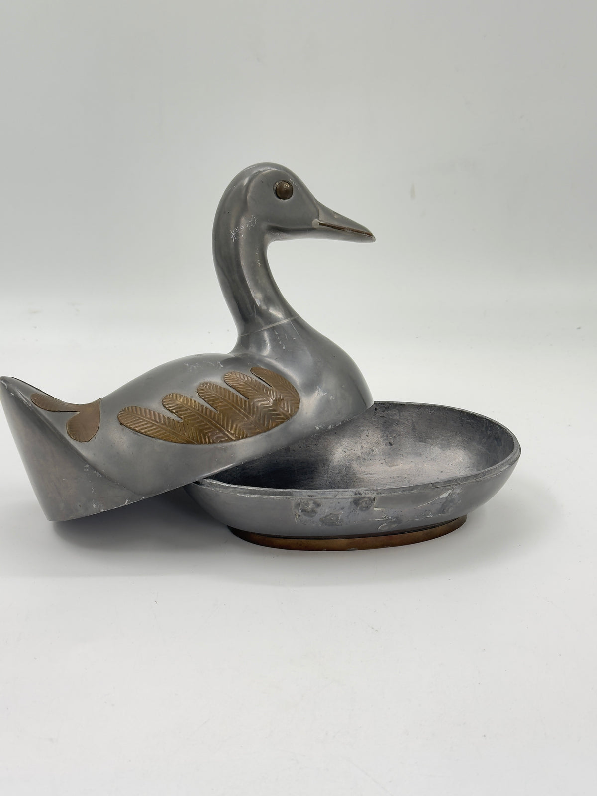 Vintage Silver-Plated Brass Duck Trinket Box