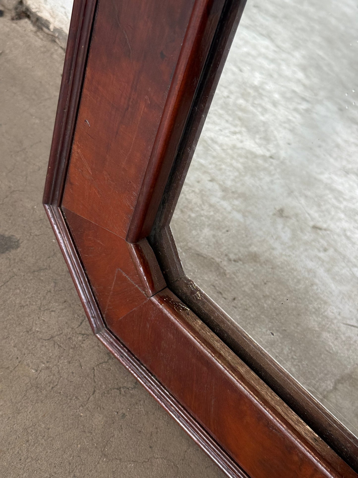 Vintage Octagonal Wood-Framed Wall Mirror