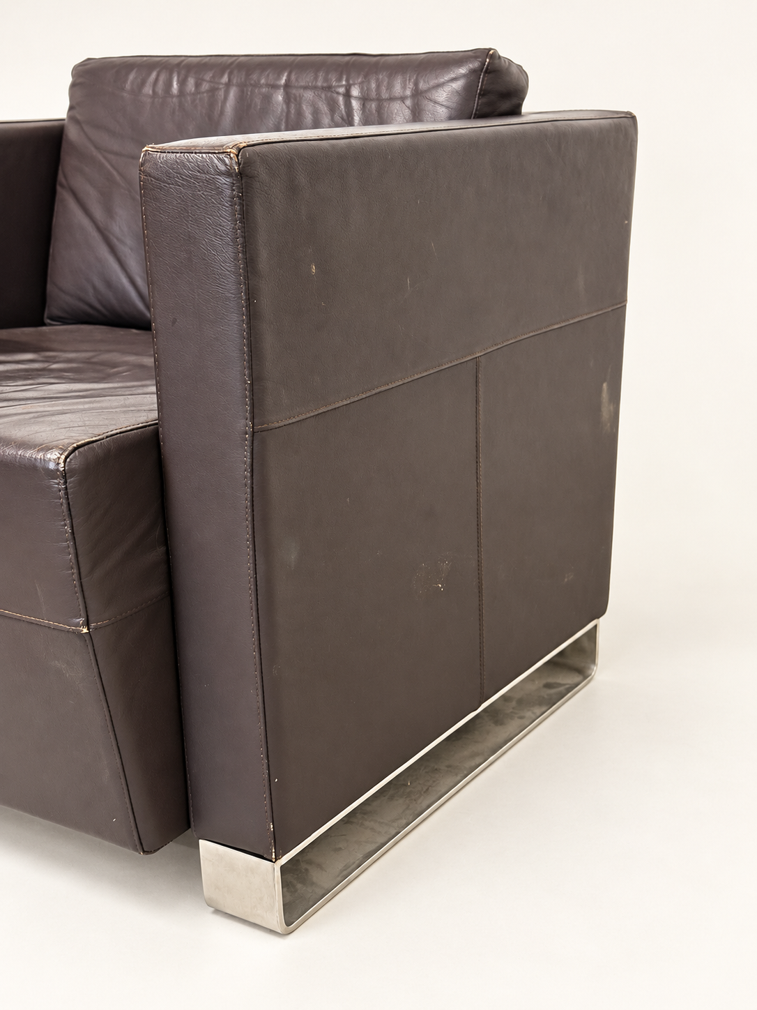 Leather Armchair with Side Table
