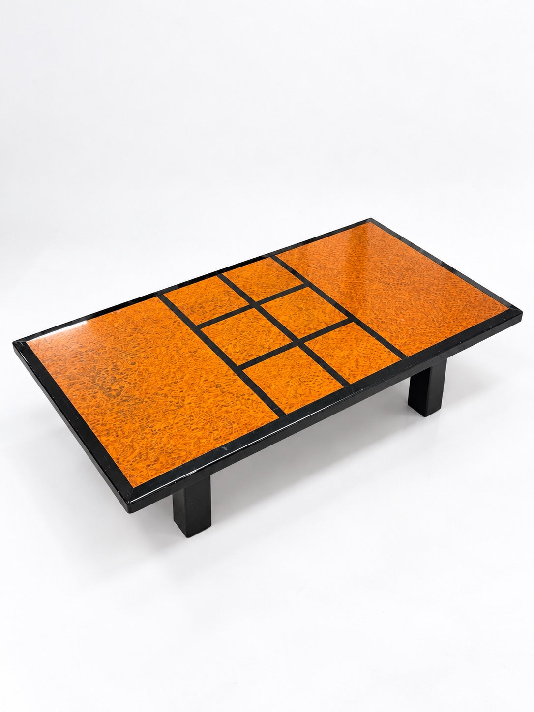 Burl Wood & Black Lacquer Coffee Table