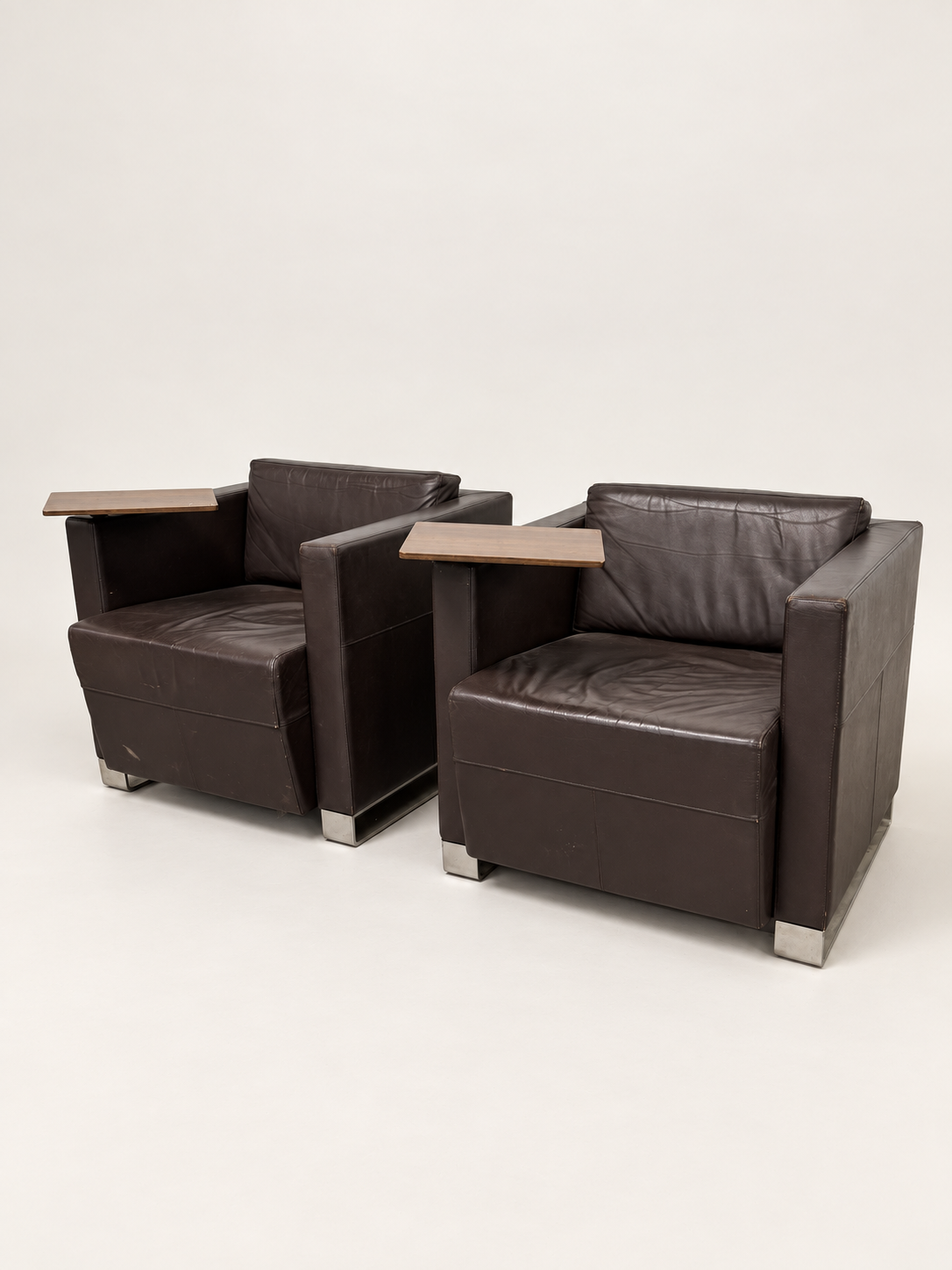 Leather Armchair with Side Table