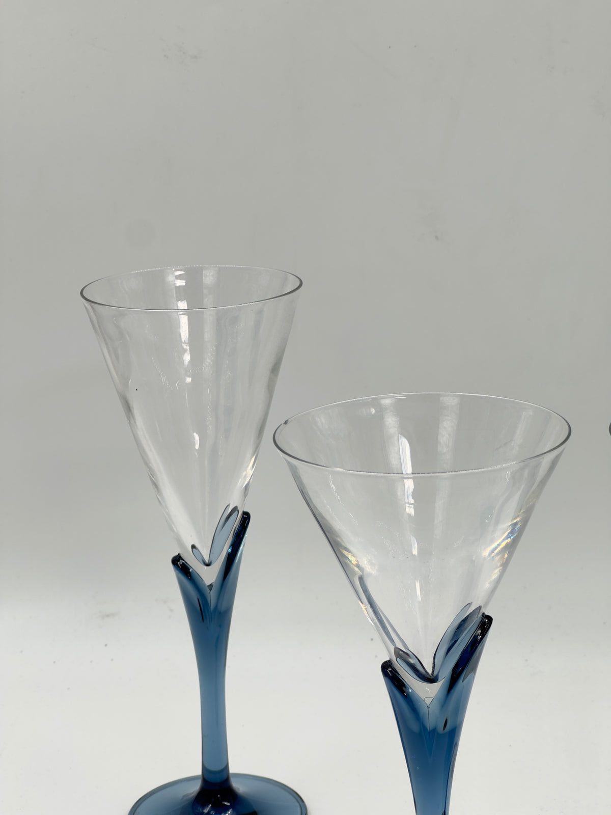Set of 4 Vintage Italian Wine Glasses with Sculptural Blue Stems, Two Sizes