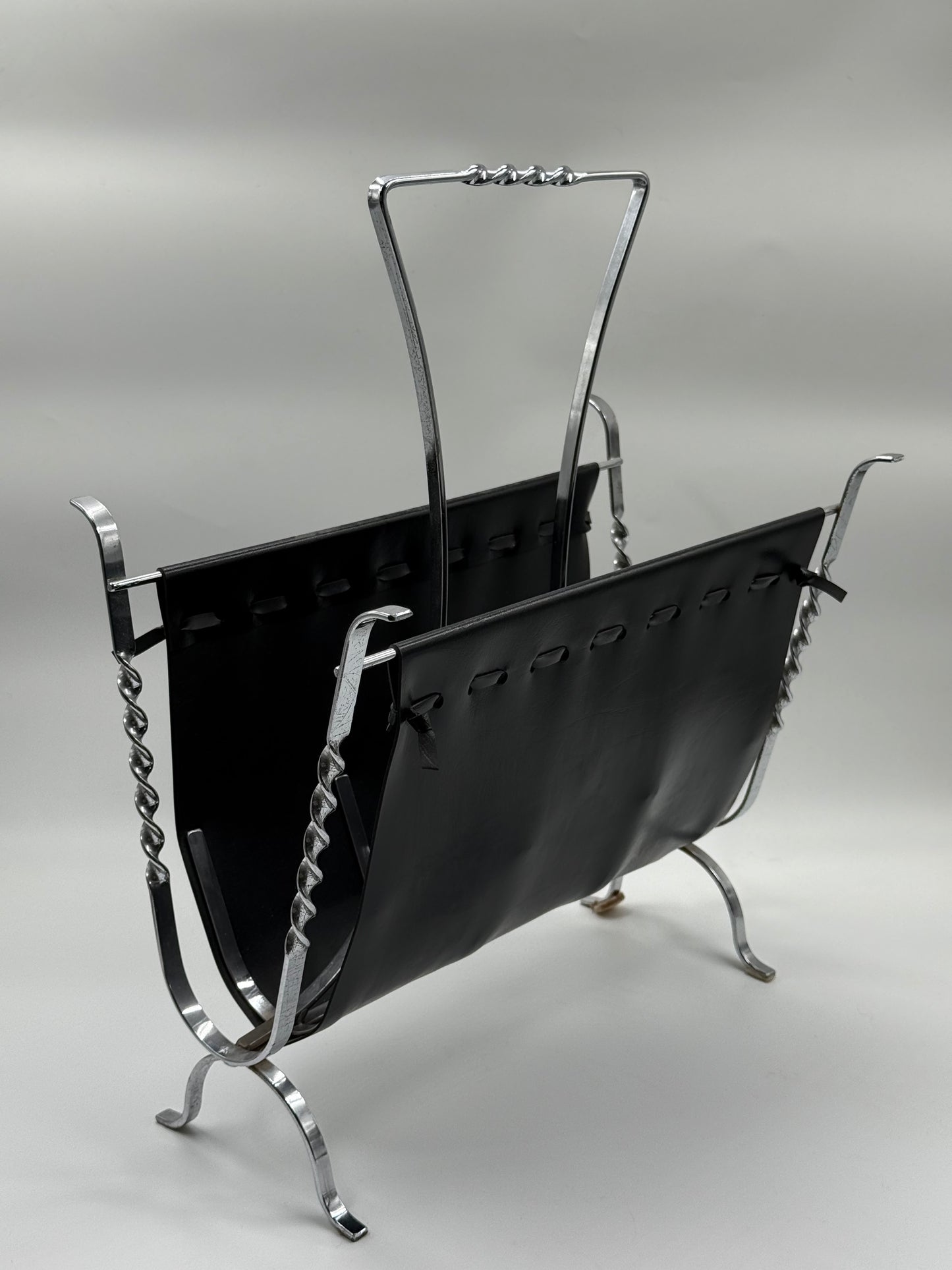 Black Leather & Chrome Magazine Rack