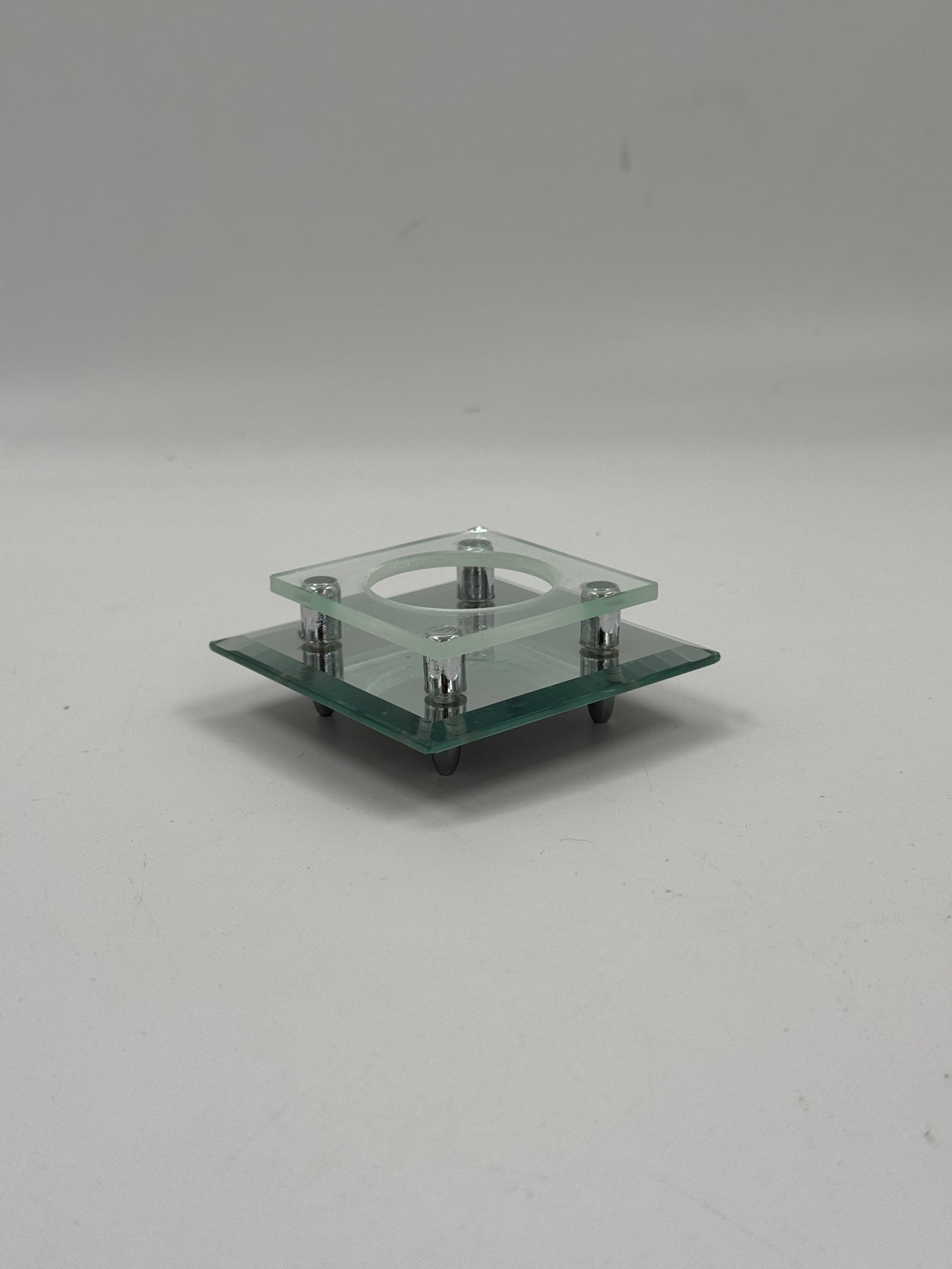 Vintage Postmodern Glass & Chrome Tealight Holder