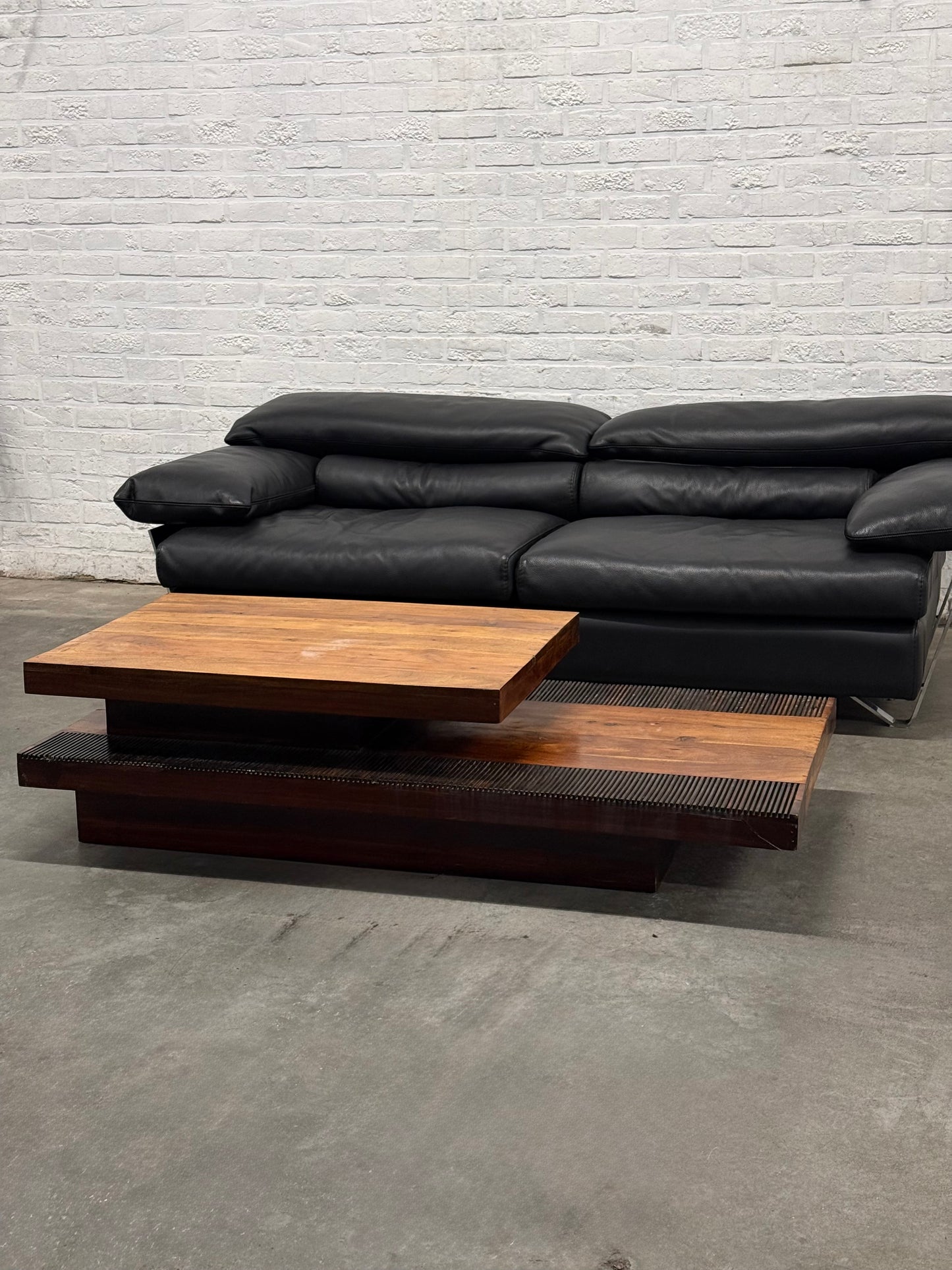 Brutalist Solid Wood Coffee Table Sculptural Architectural Design