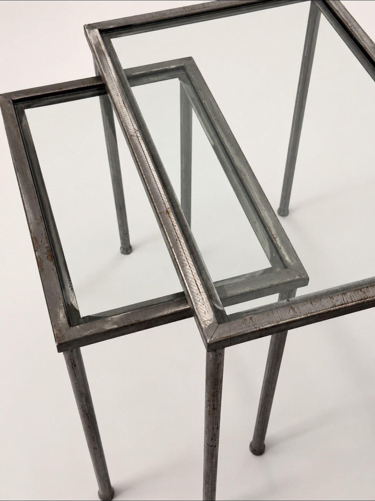 Set of 2 Vintage Black Metal and Glass Nesting Tables