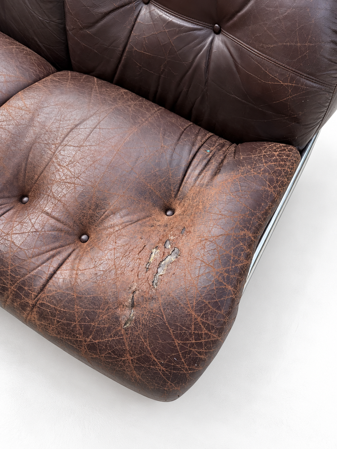 Brown Leather & Chrome Sofa, 1970s