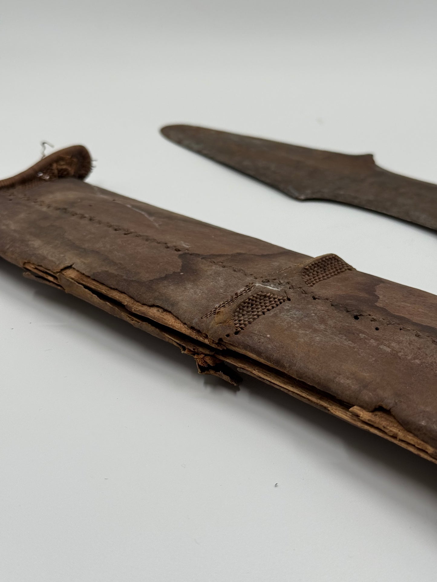 19th-Century Central African Forged Iron Sword with Leather Scabbard