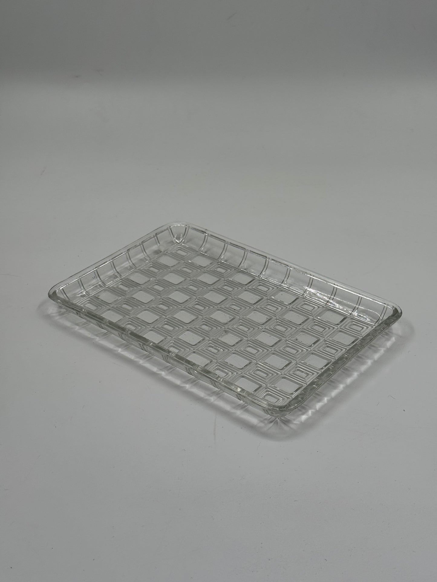 Clear Glass Rectangular Serving Tray with Geometric Pattern